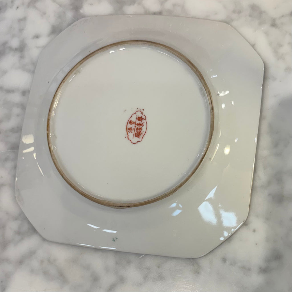 Pair of Vintage Rose Medallion Square plates with clipped corners