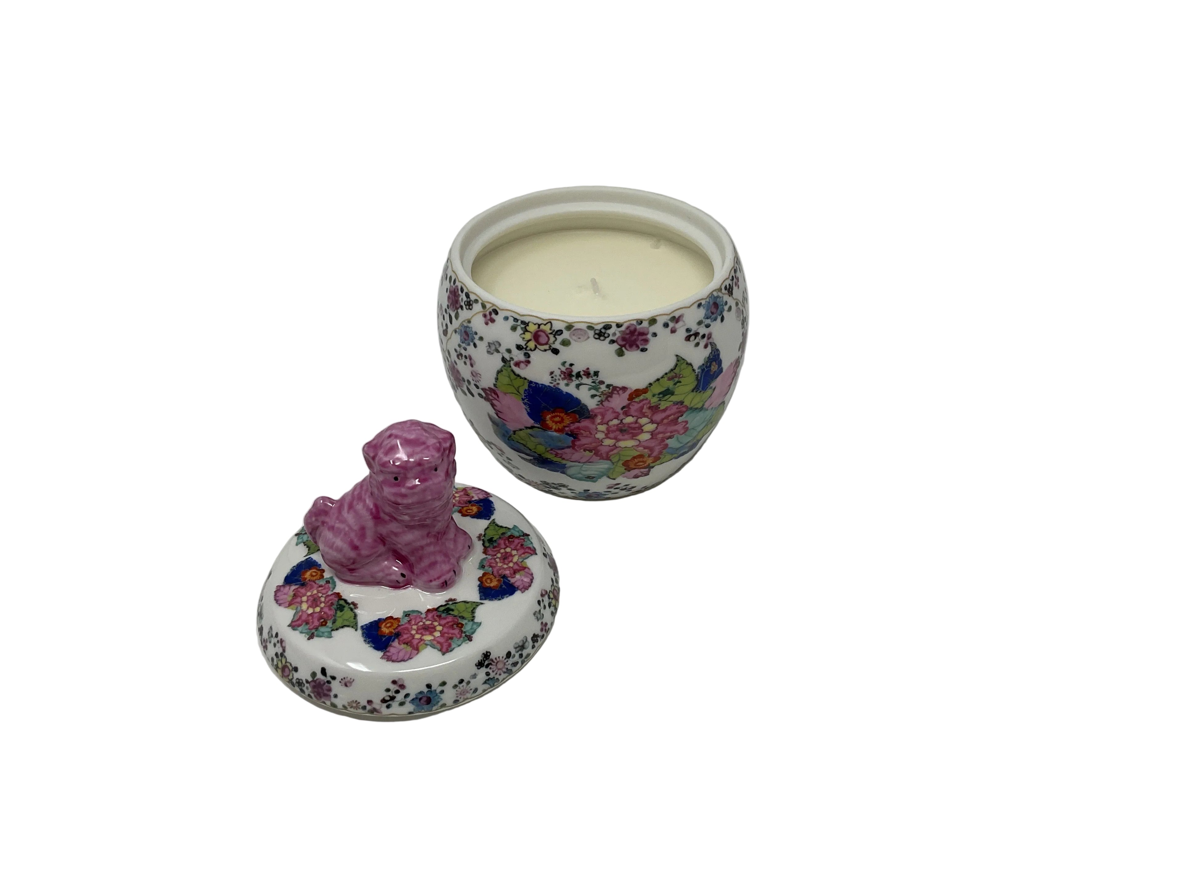 Porcelain Foo Dog Lidded Box Candle-Tobacco Leaf