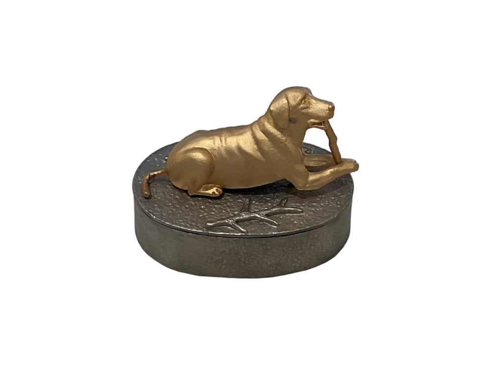 Antique Pewter & 24k Gold Dog Decorative Box