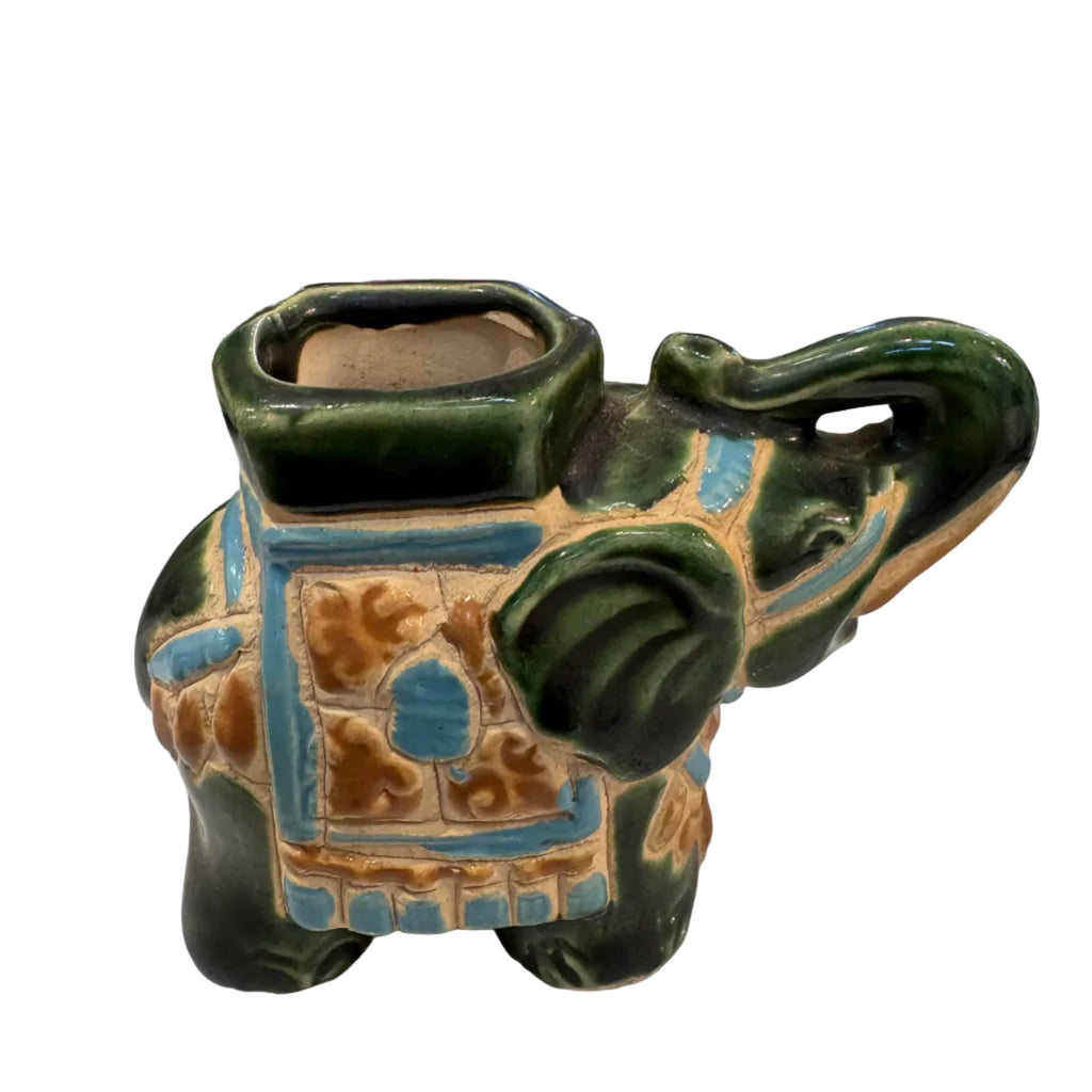 Hand-painted Majolica Elephant Mini Planter