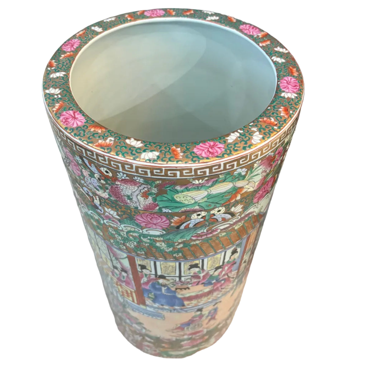Large & Exceptional Famille Rose Umbrella Stand with vibrant colors