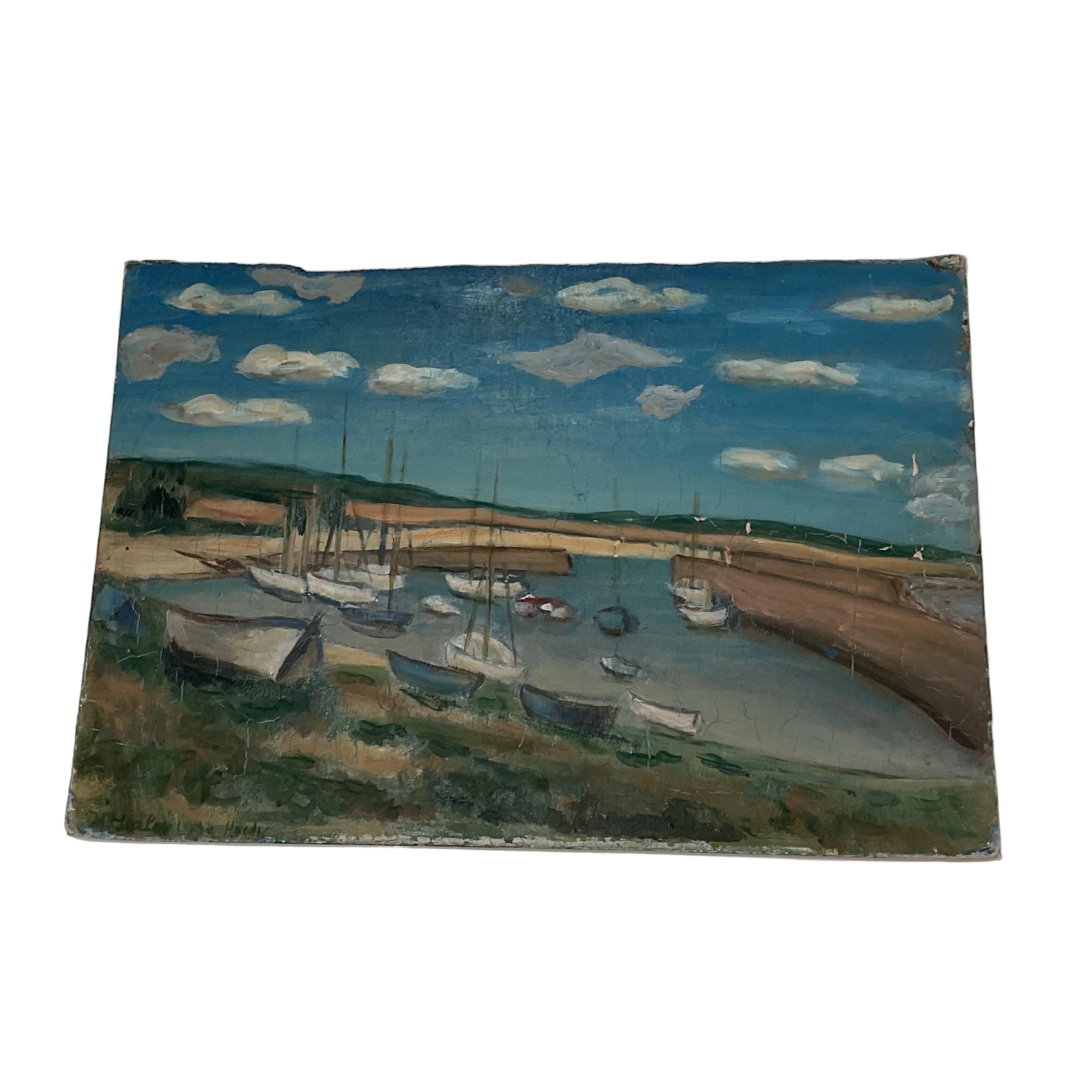 Vintage French Double-Sided Painting on Board