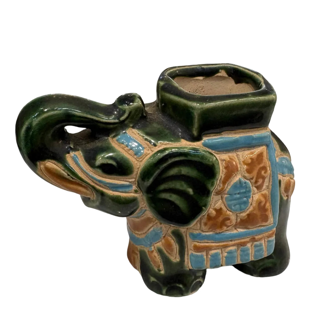 Hand-painted Majolica Elephant Mini Planter