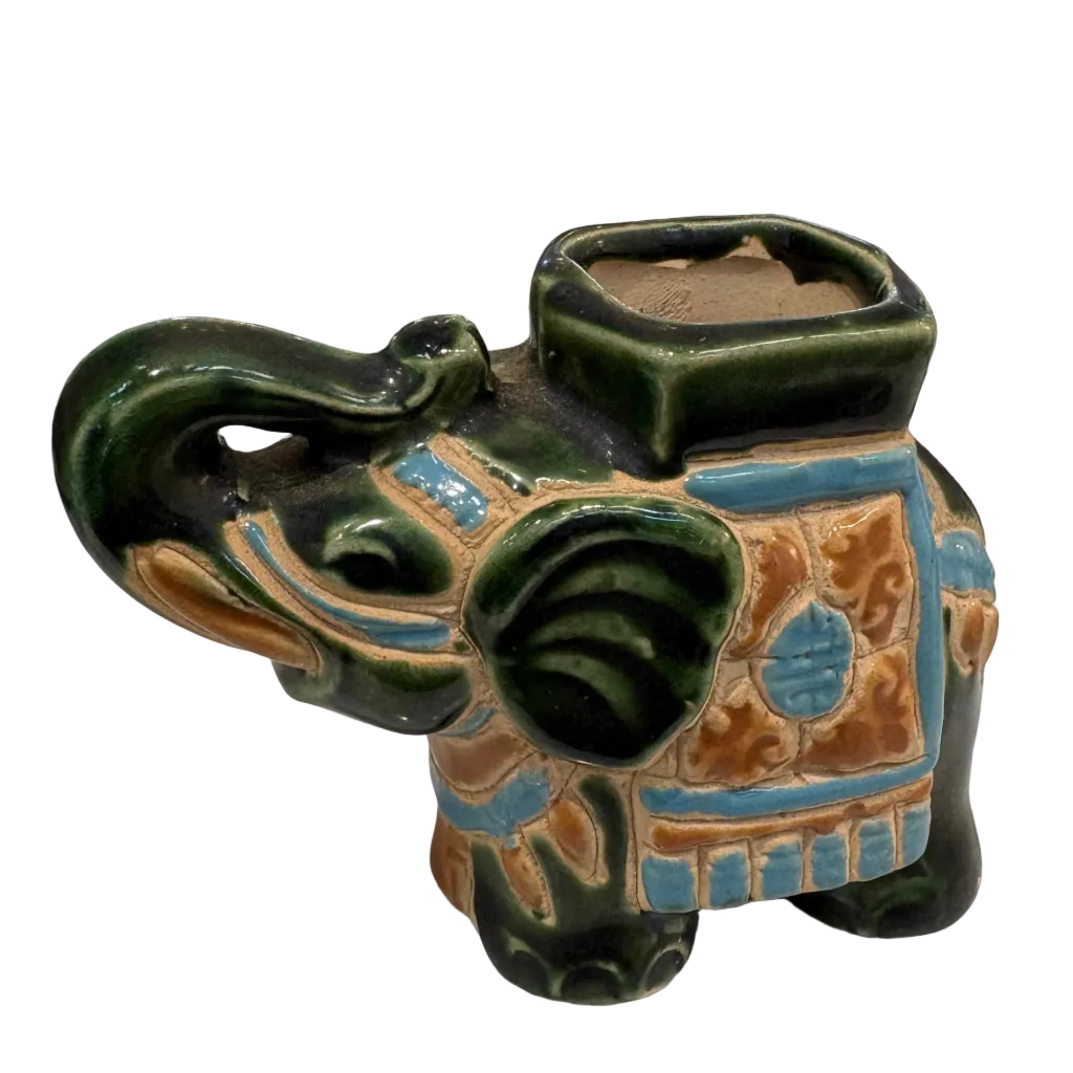 Hand-painted Majolica Elephant Mini Planter