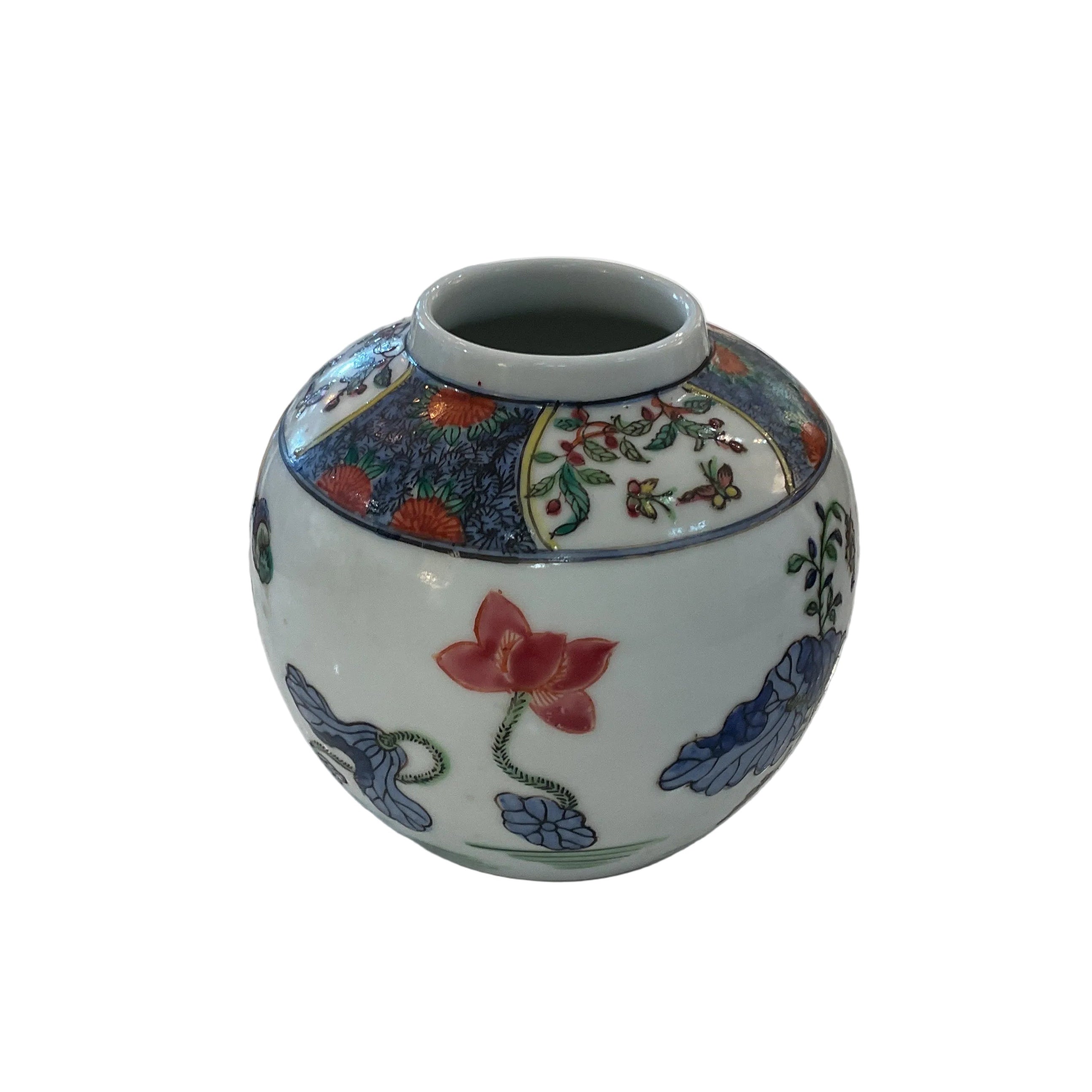 Vintage Hand-painted Floral Vase with Koi