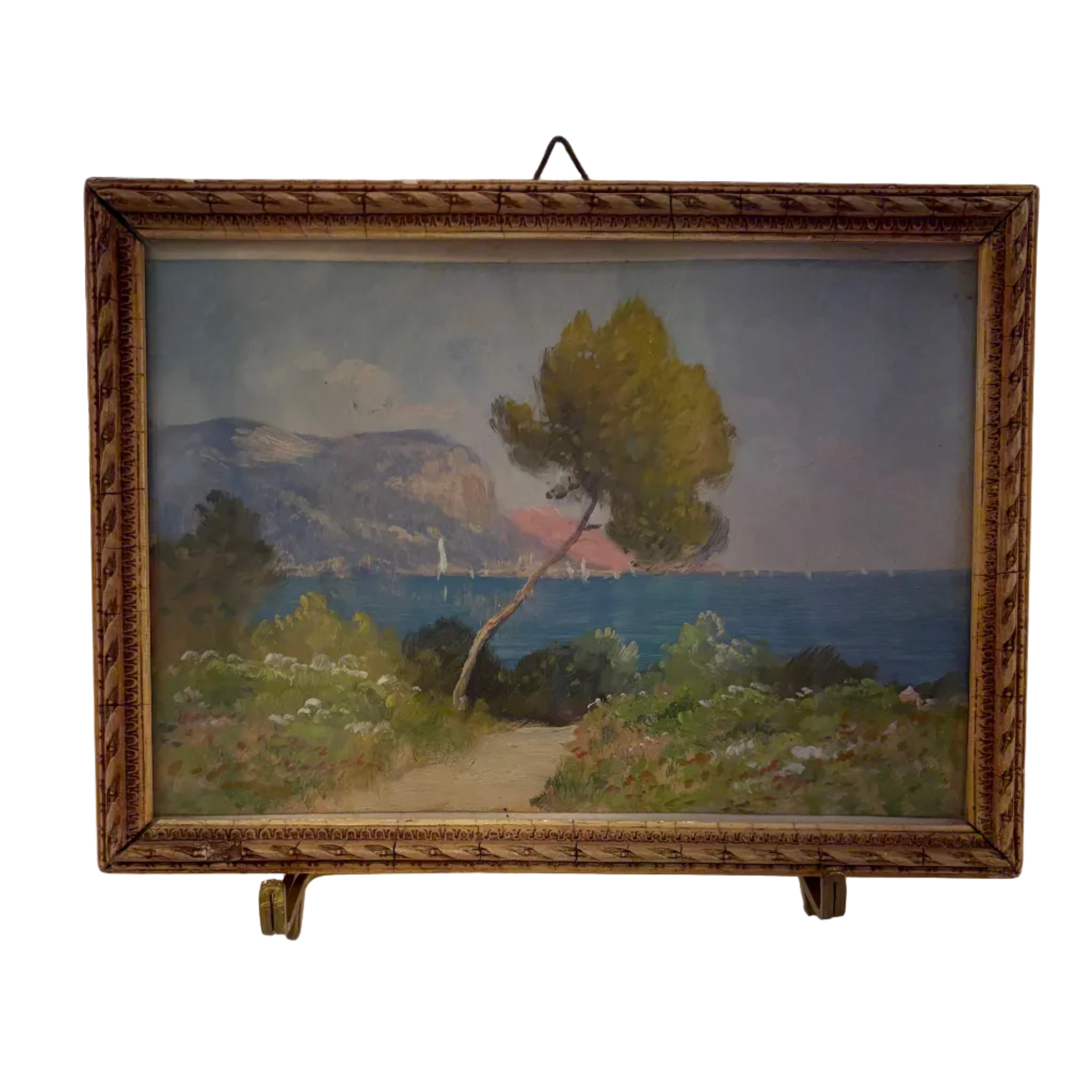 French Wooden Handcarved Antique Frame w/ Watercolor