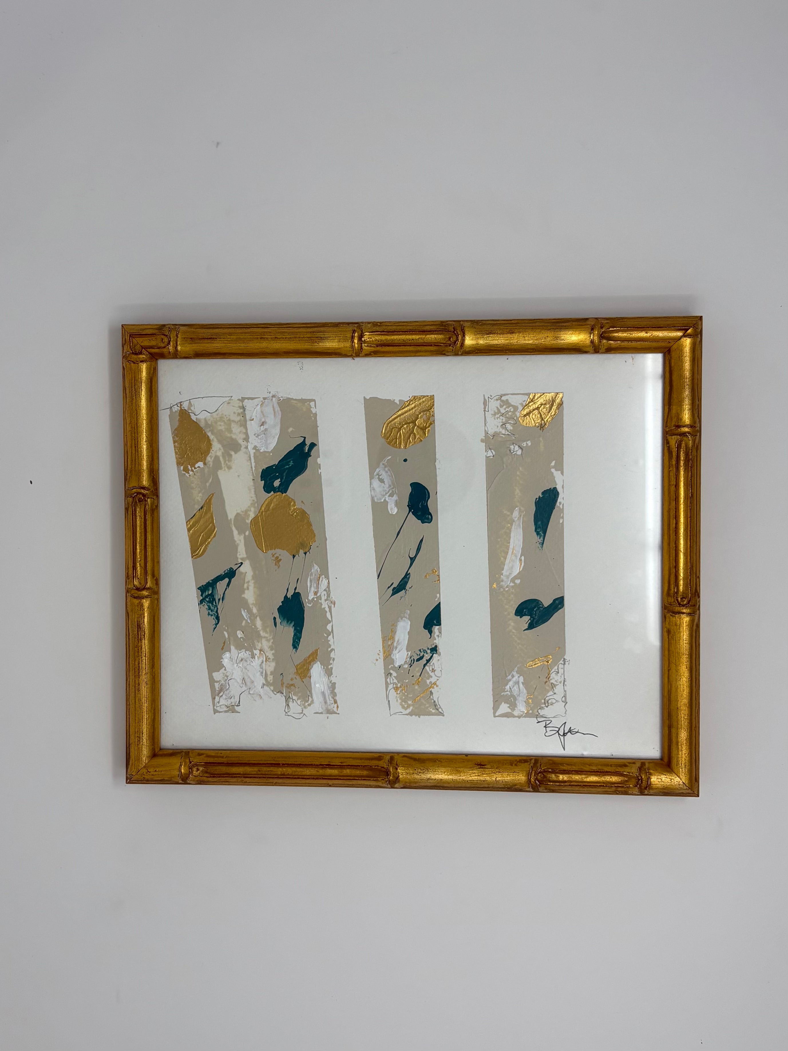 Abstract Gold Bamboo Framed Art