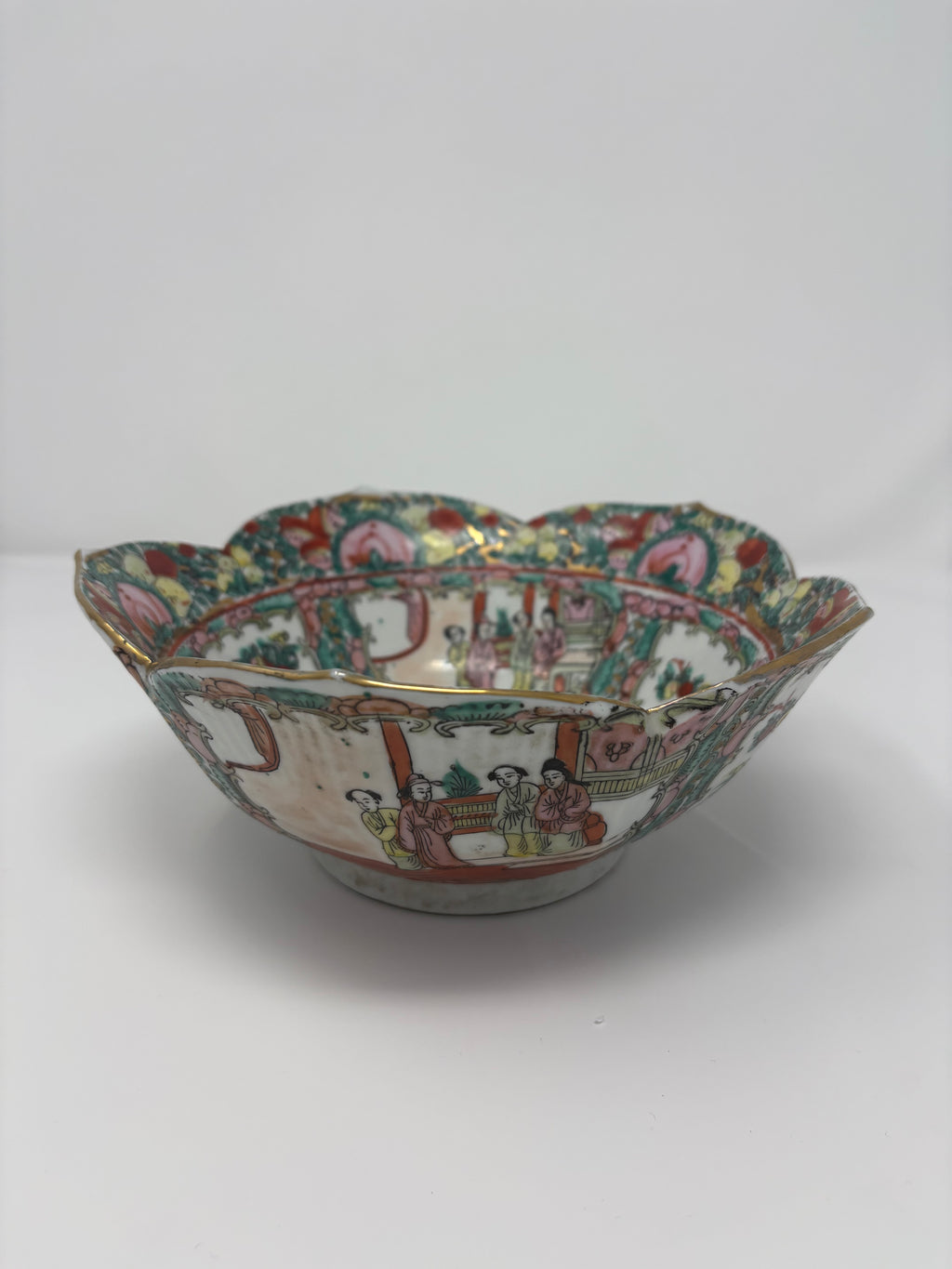 Antique Porcelain Rose Medallion Lotus Bowl with Rare Marking-4 Character