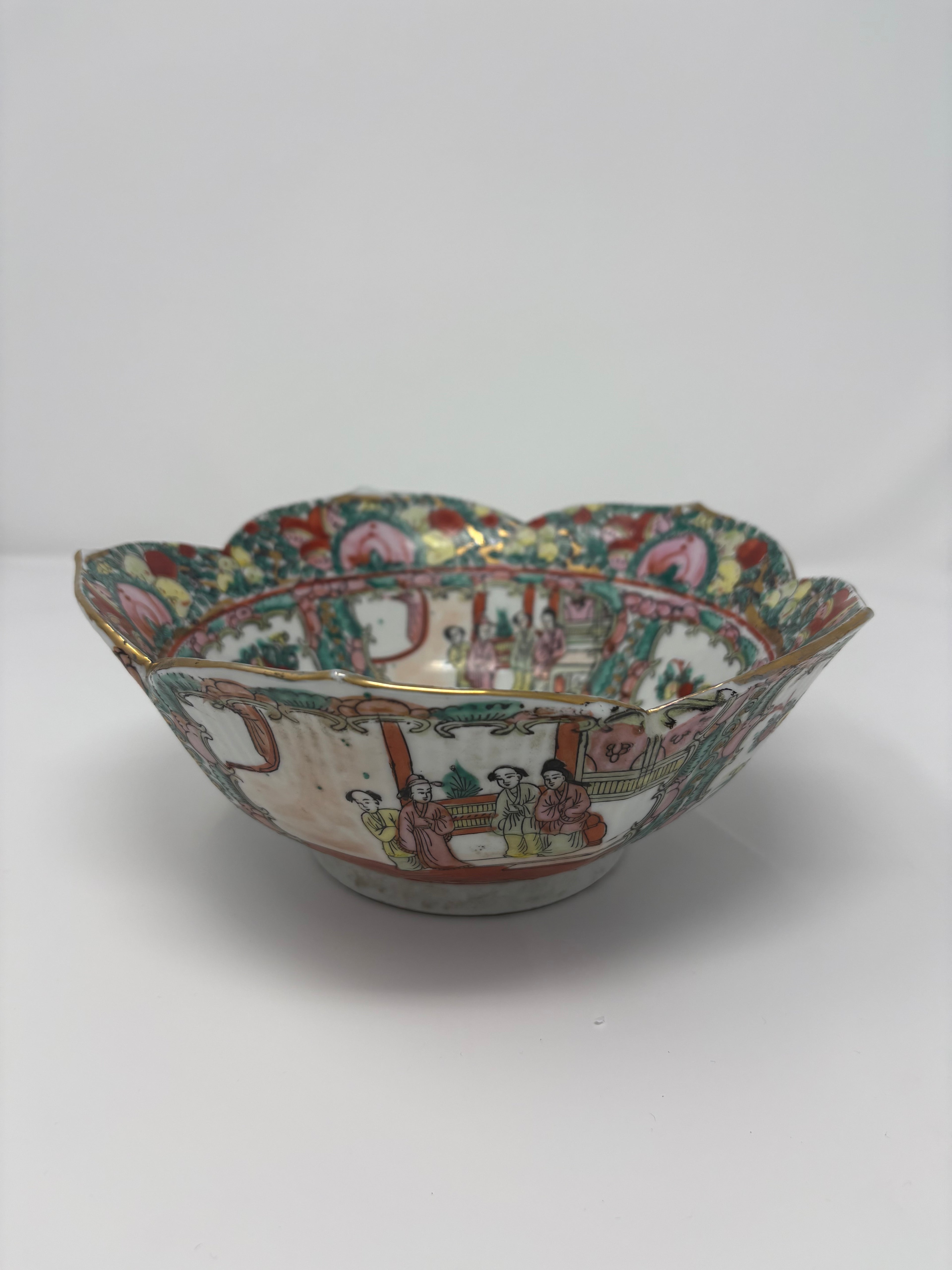 Antique Porcelain Rose Medallion Lotus Bowl with Rare Marking-4 Character
