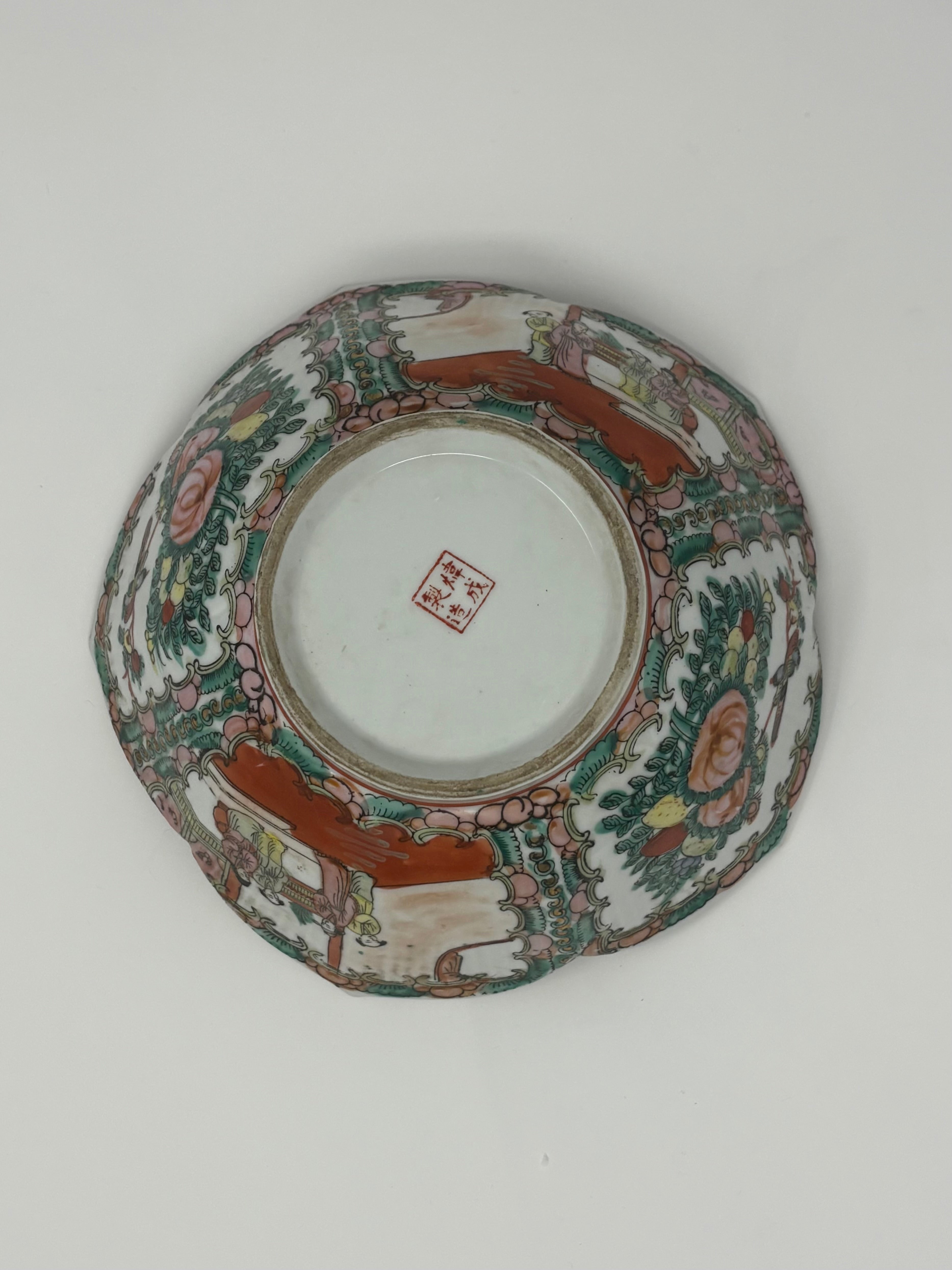 Antique Porcelain Rose Medallion Lotus Bowl with Rare Marking-4 Character