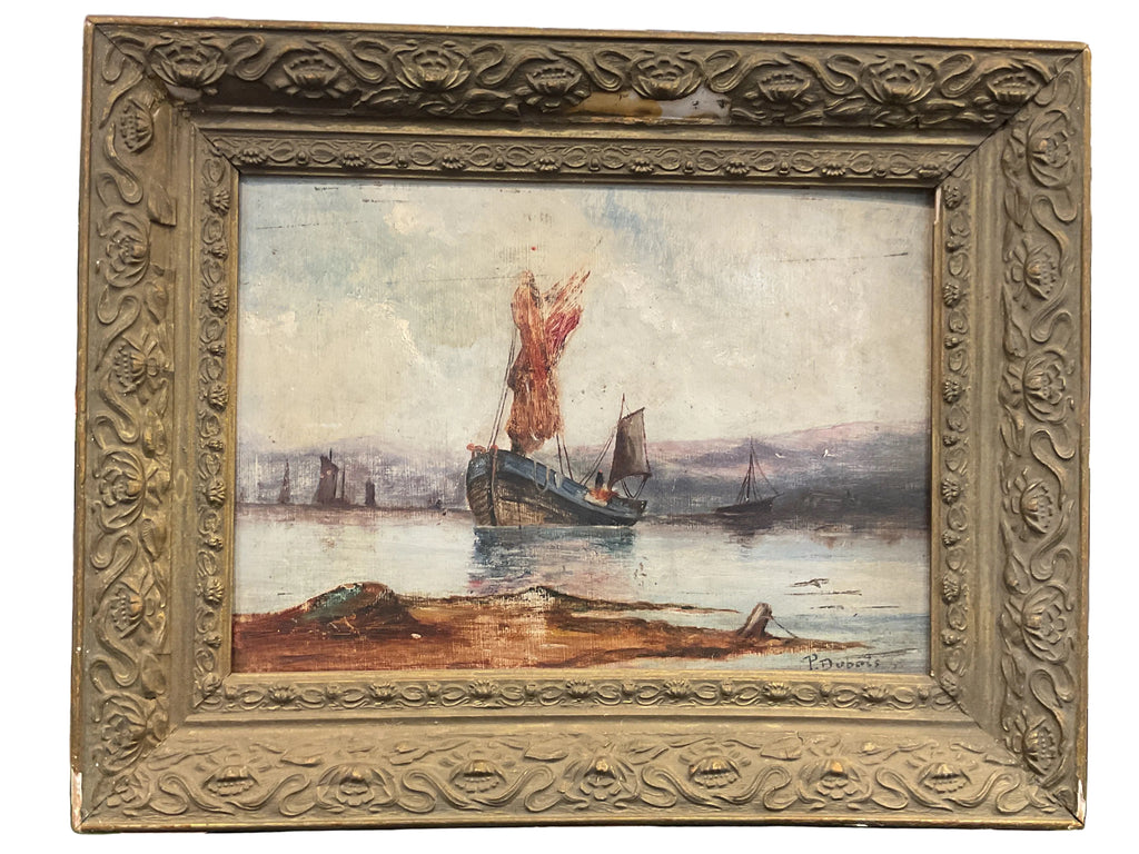 Antique French Ship painting on board (P. Dubois)