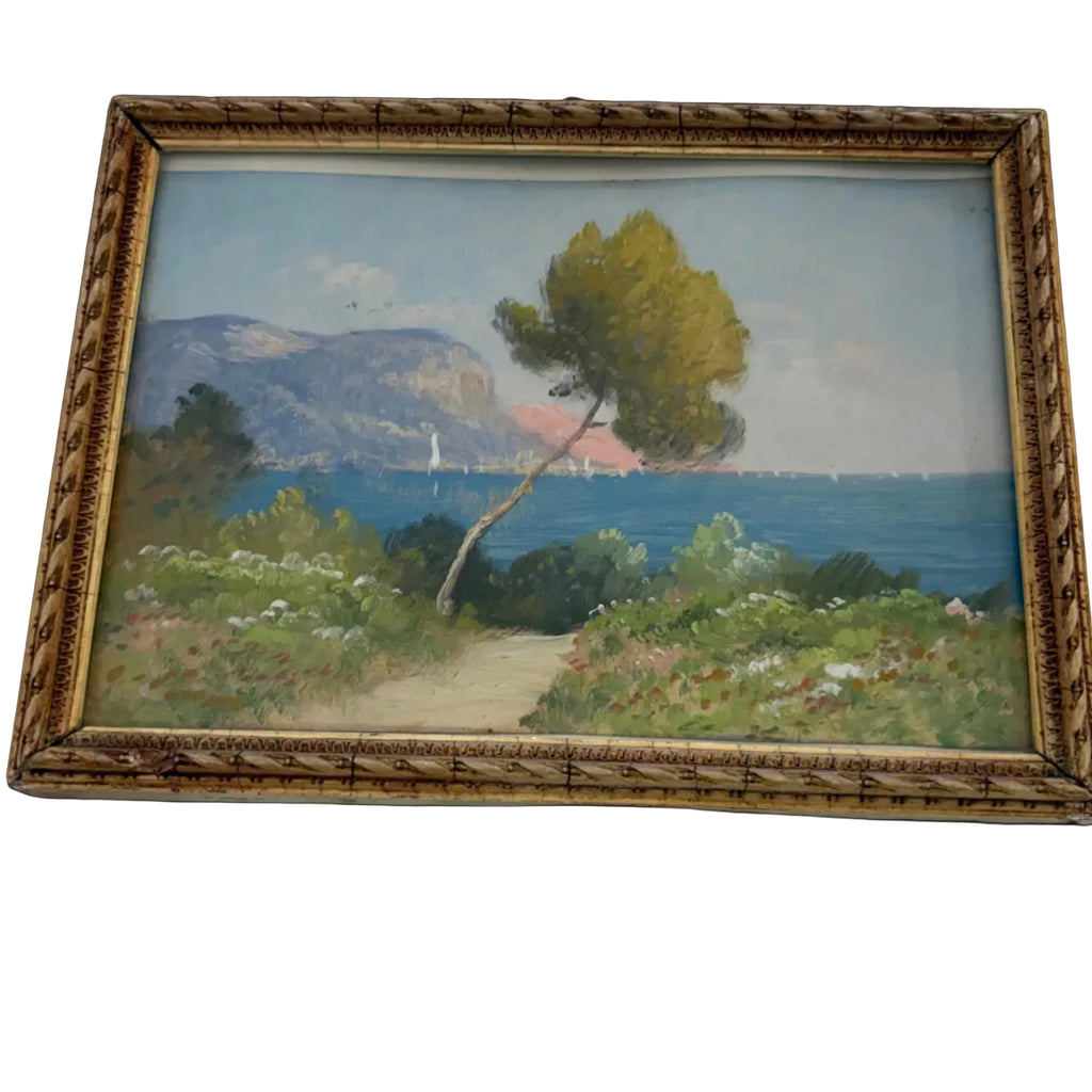 French Wooden Handcarved Antique Frame w/ Watercolor