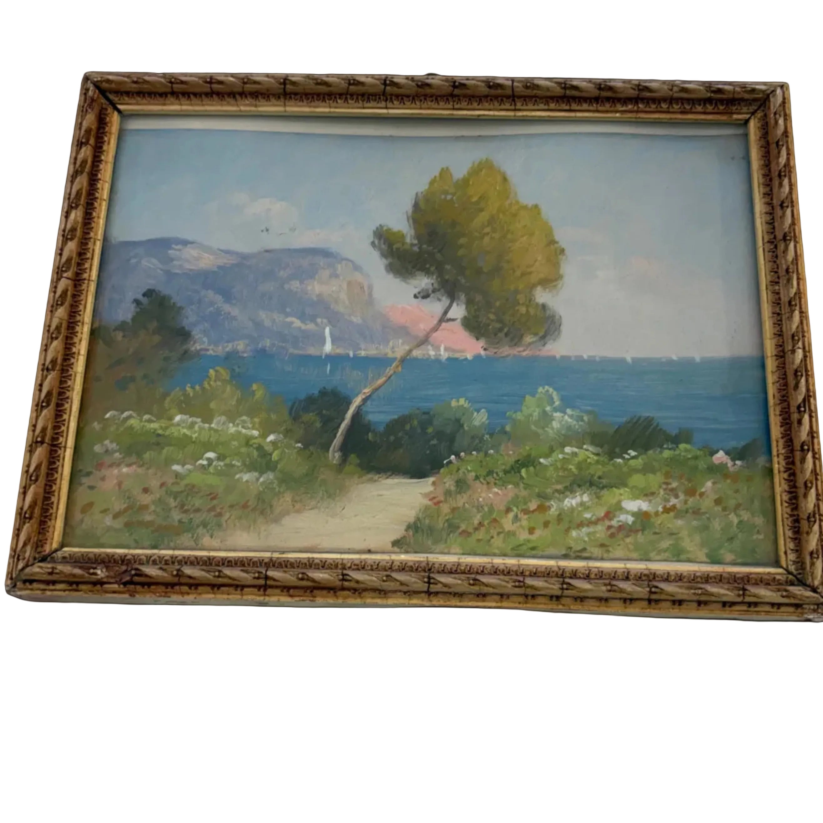 French Wooden Handcarved Antique Frame w/ Watercolor