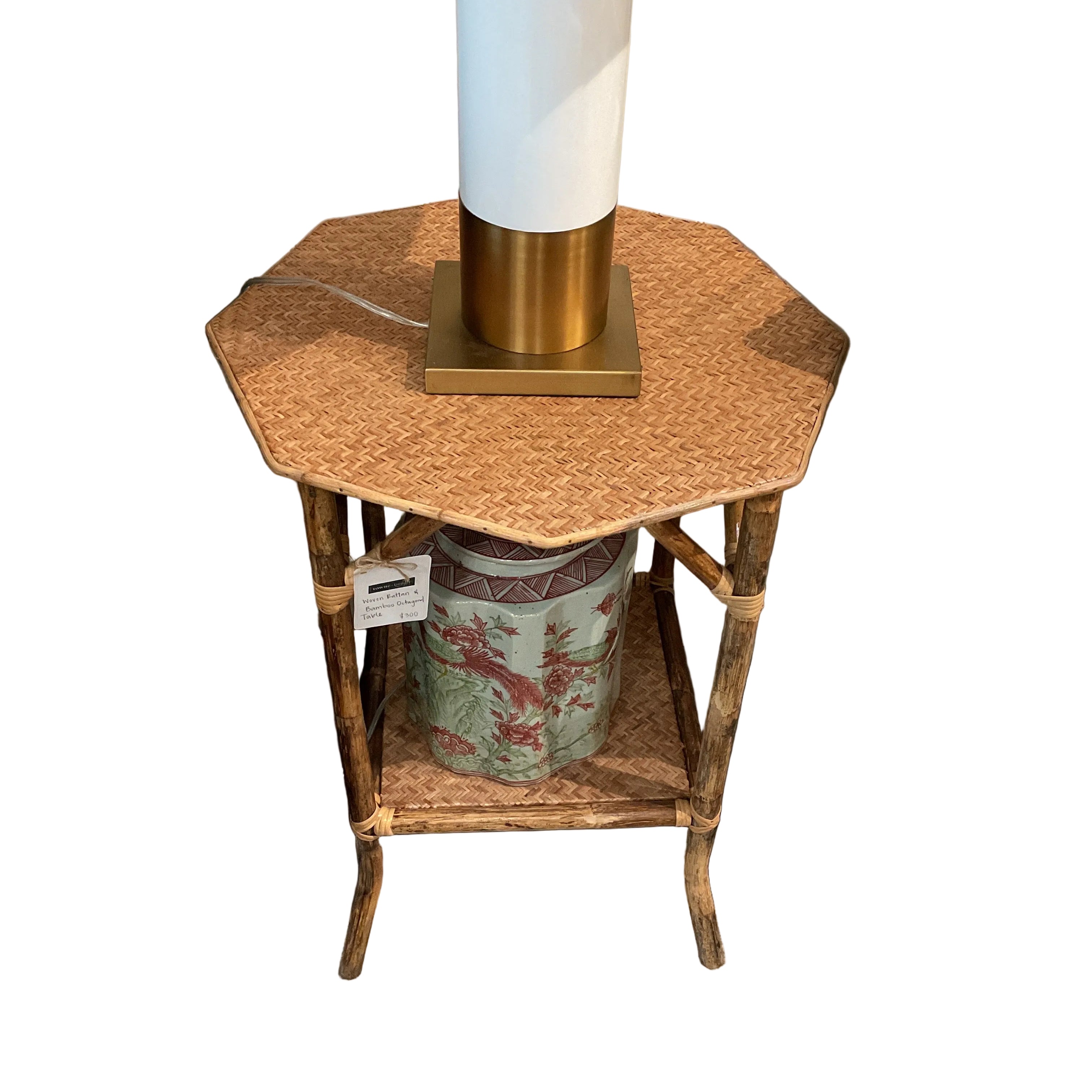 Woven Rattan and Bamboo Octagonal Table