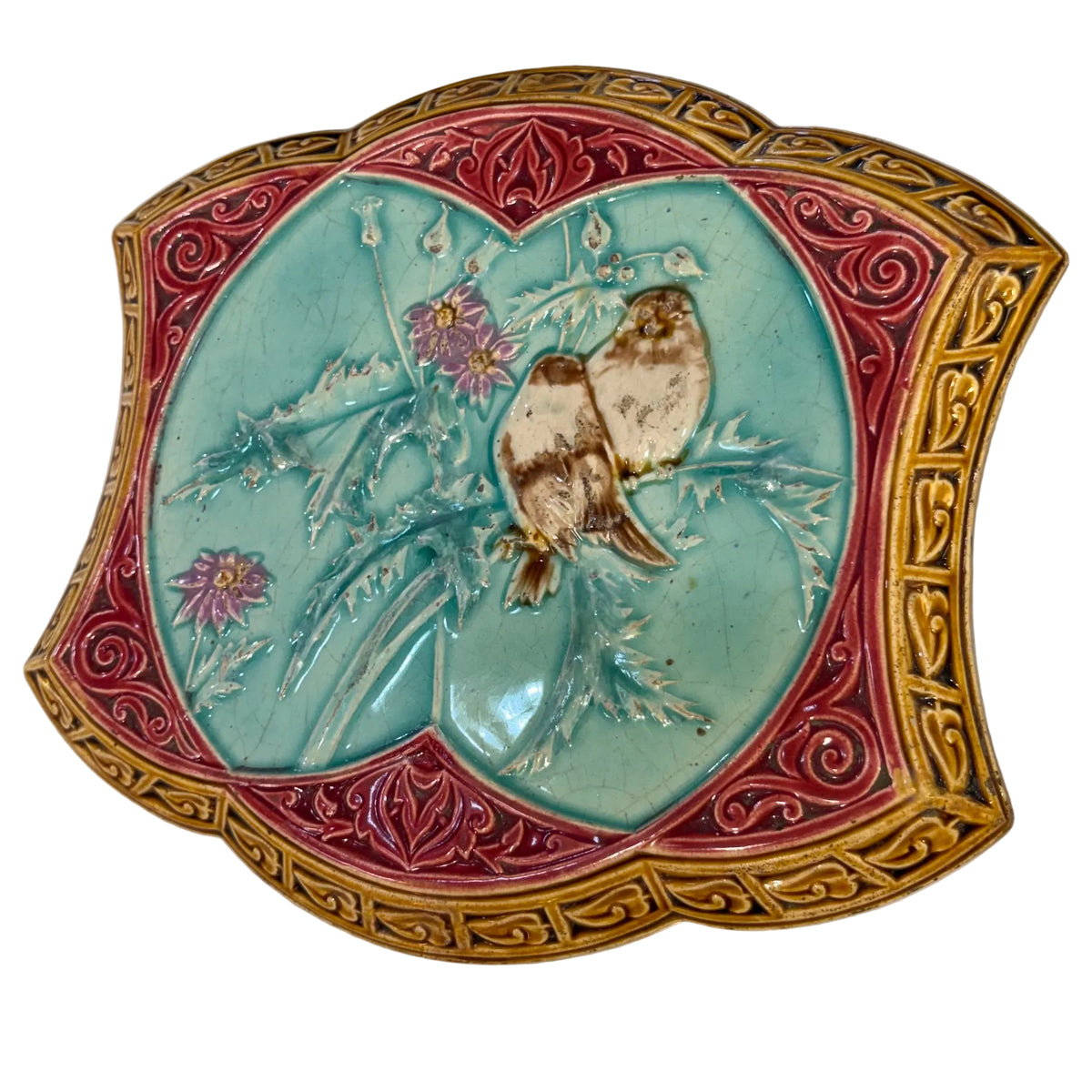 Antique Majolica Bird Tray (Onnaing)