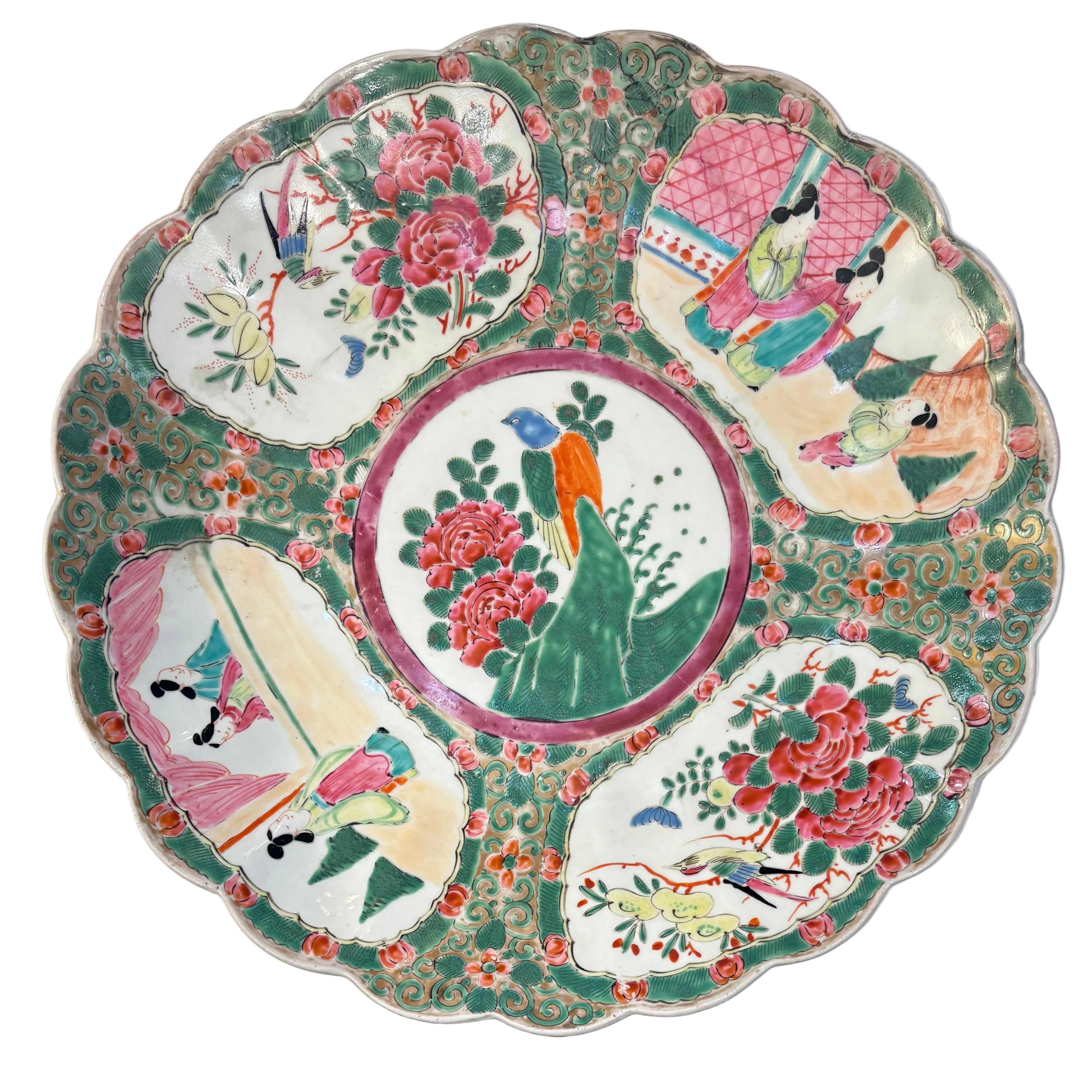 Vintage Scalloped Famille Rose Platter (signed)