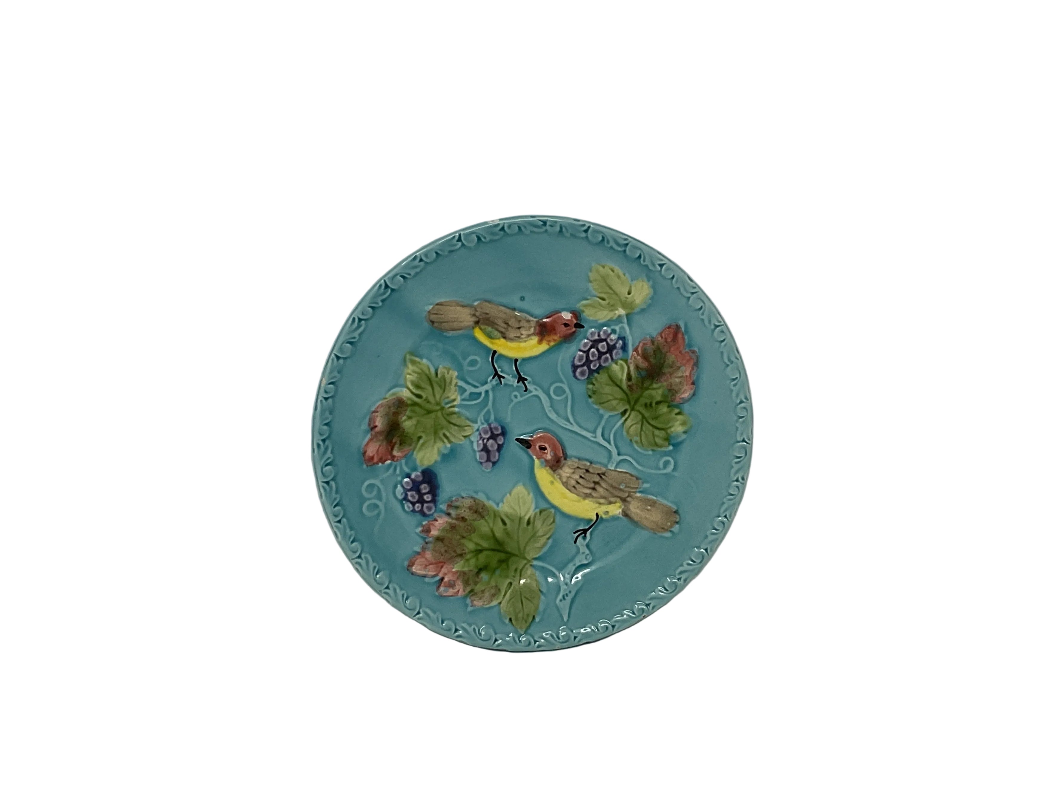 Antique Bird and Vine Majolica Plate