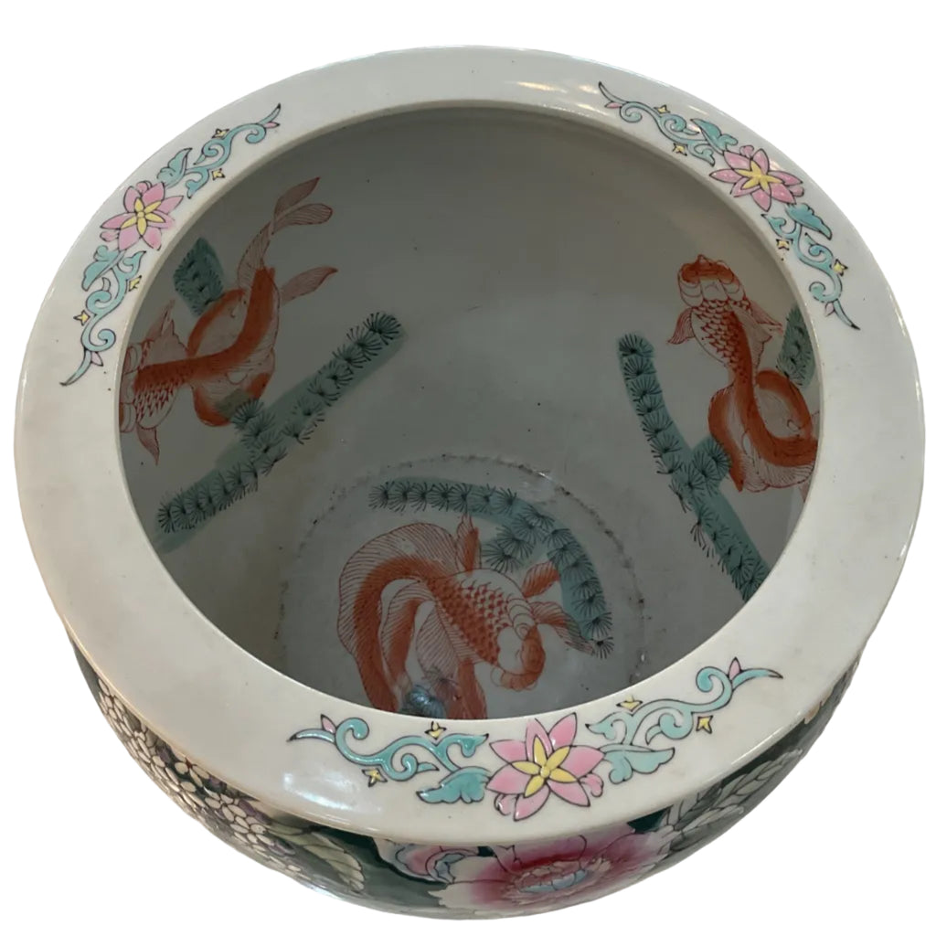 Antique Famille Rose handpainted Planter w/Koi