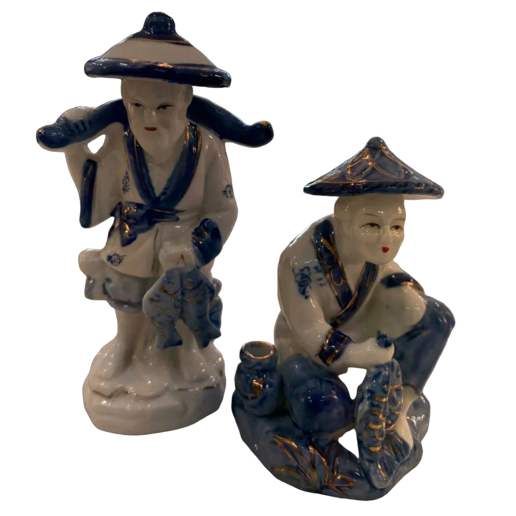 20th c. Porcelain Chinese Woman and Man with fish (Pair only)