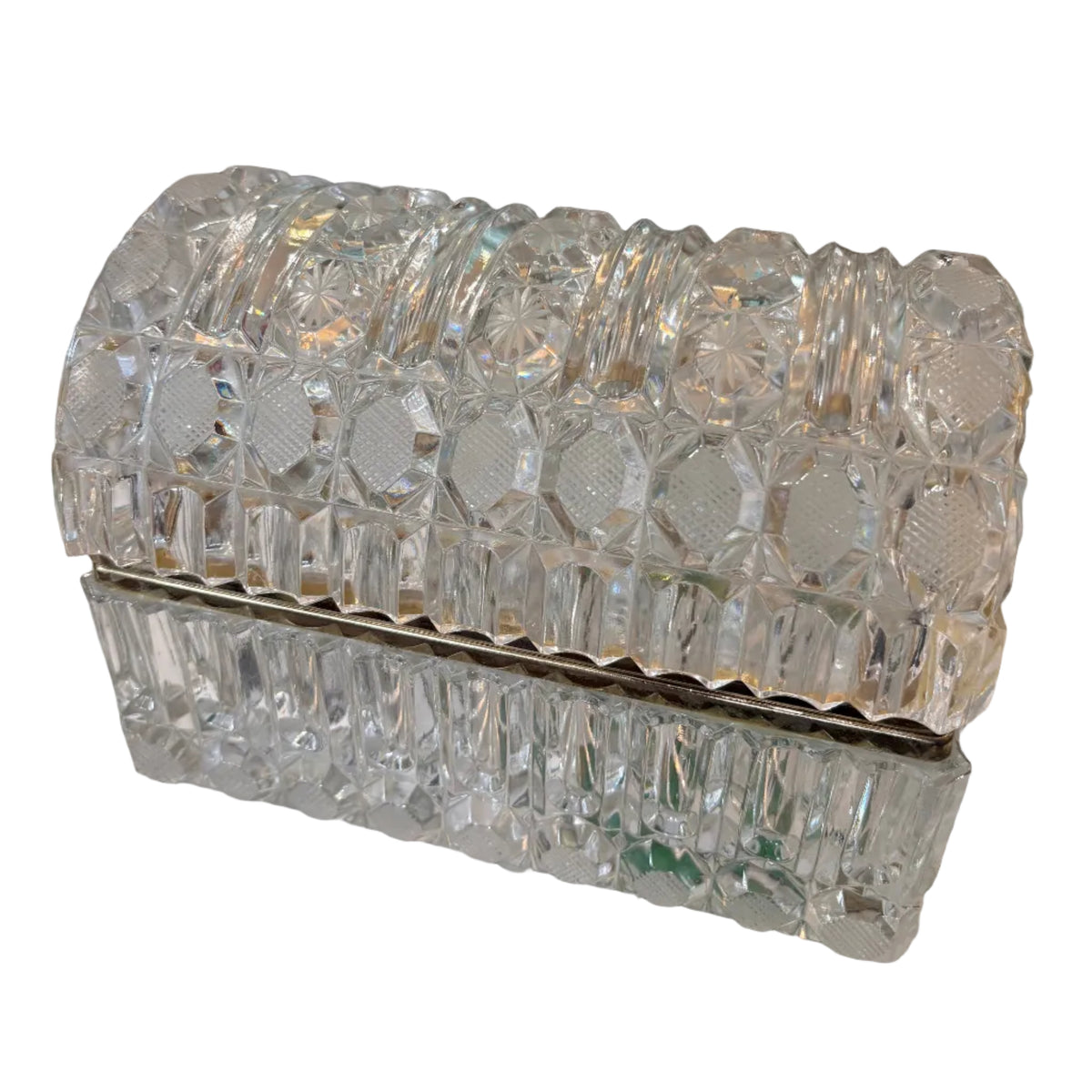 Antique Crystal & Cut Glass French Jewelry Casket Box