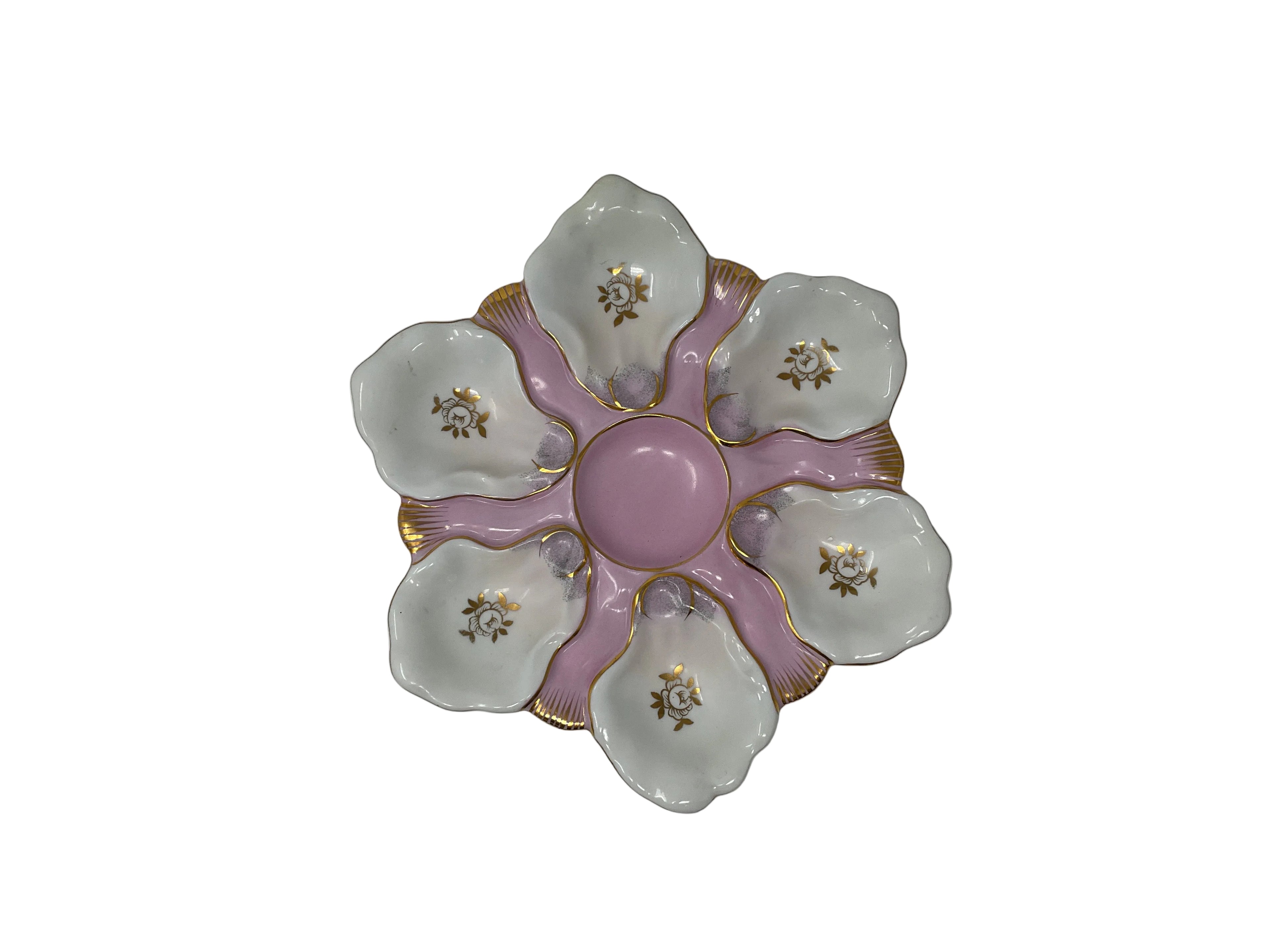 Antique Majolica Oyster Plate- pink and white