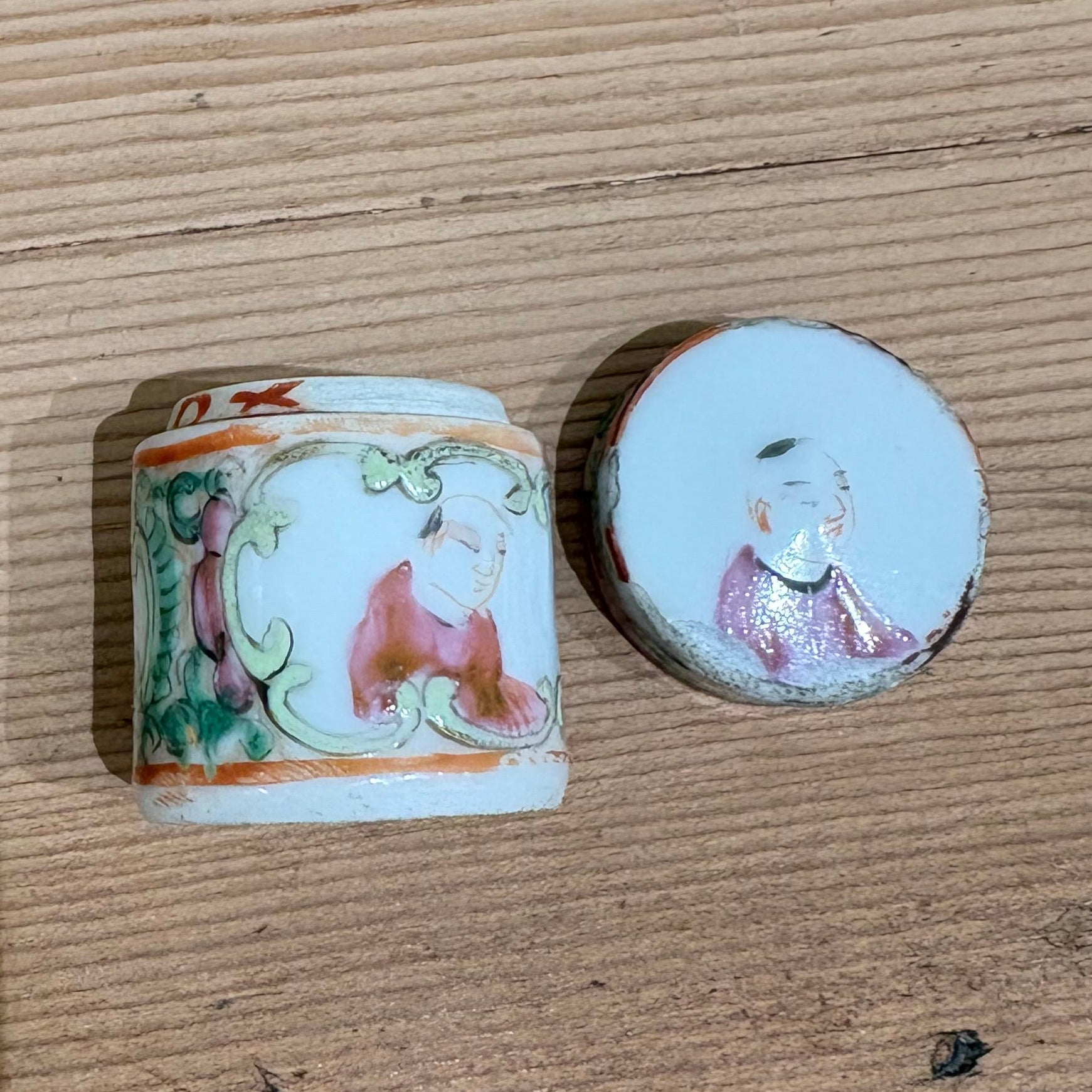 19th c. Rose Medallion Mini Lidded Jar