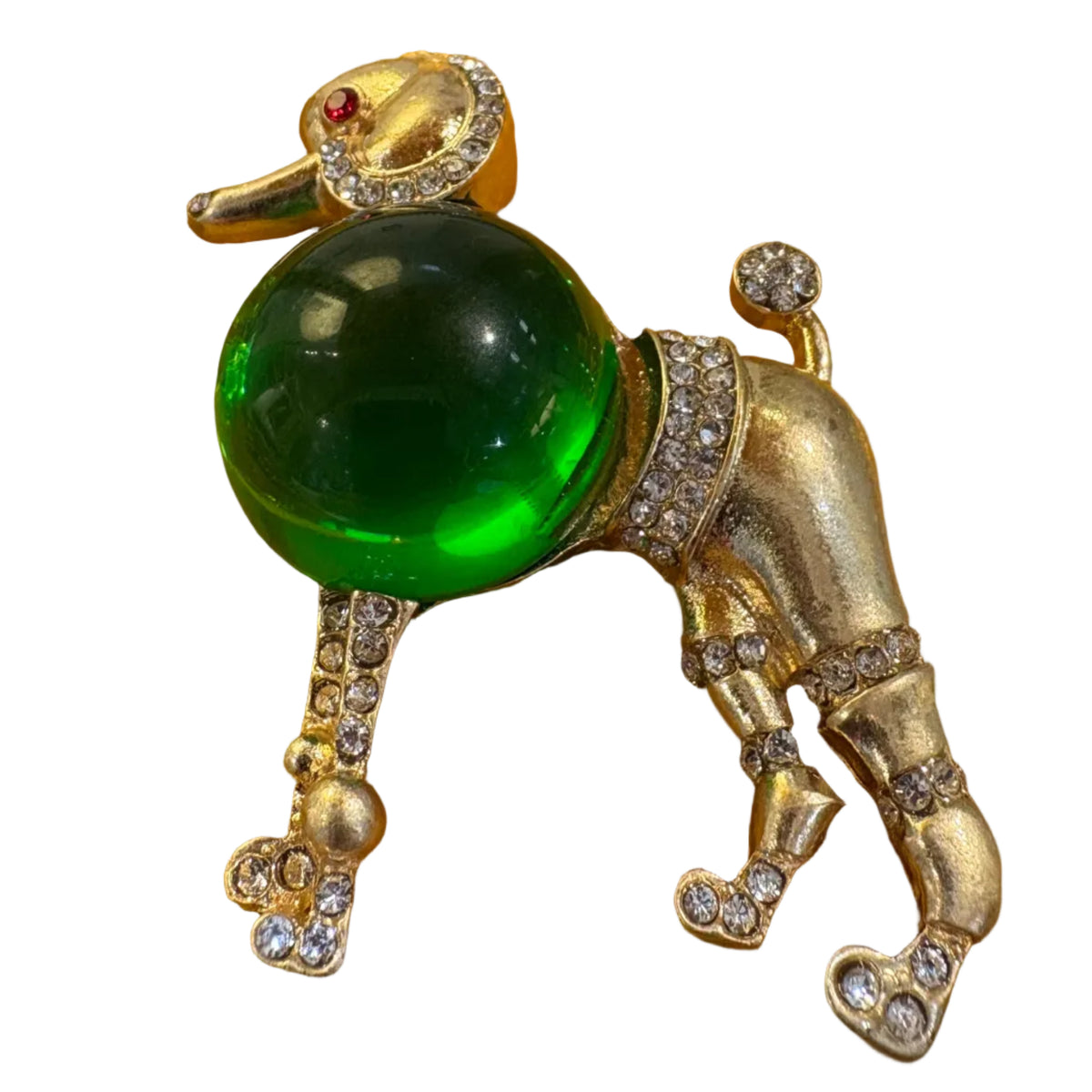 Mid-Century Vintage Estate Green Jelly Belly Poodle Brooch