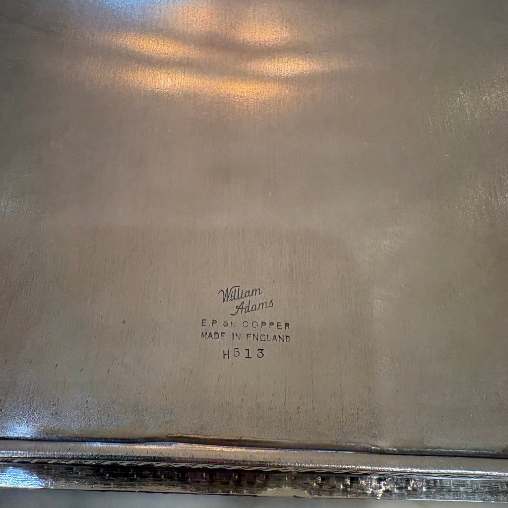 Antique Octagonal English Silver on Copper Gallery Tray (w/etching and pierced detail)