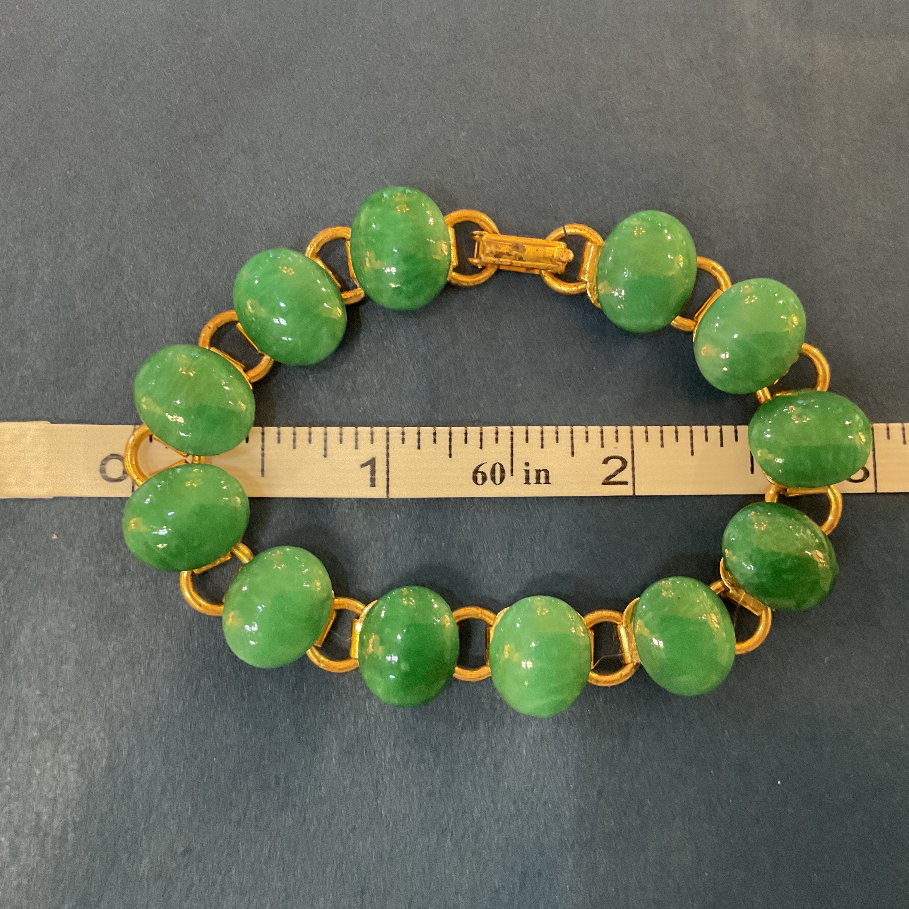 Oval Green Jade Glass Vintage Bracelet