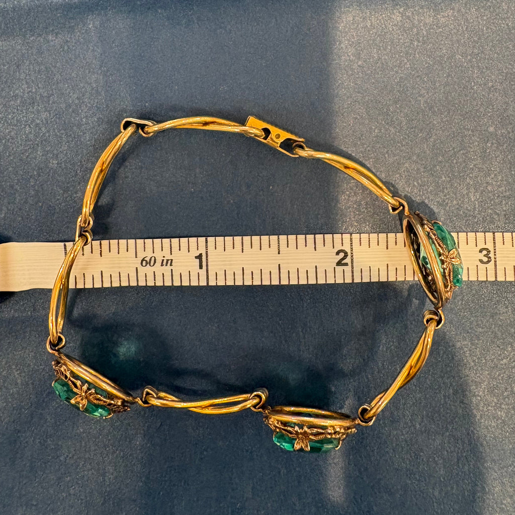 Vintage Goldette Goldtone Metal and Blue Rhinestone Studded Link Bracelet