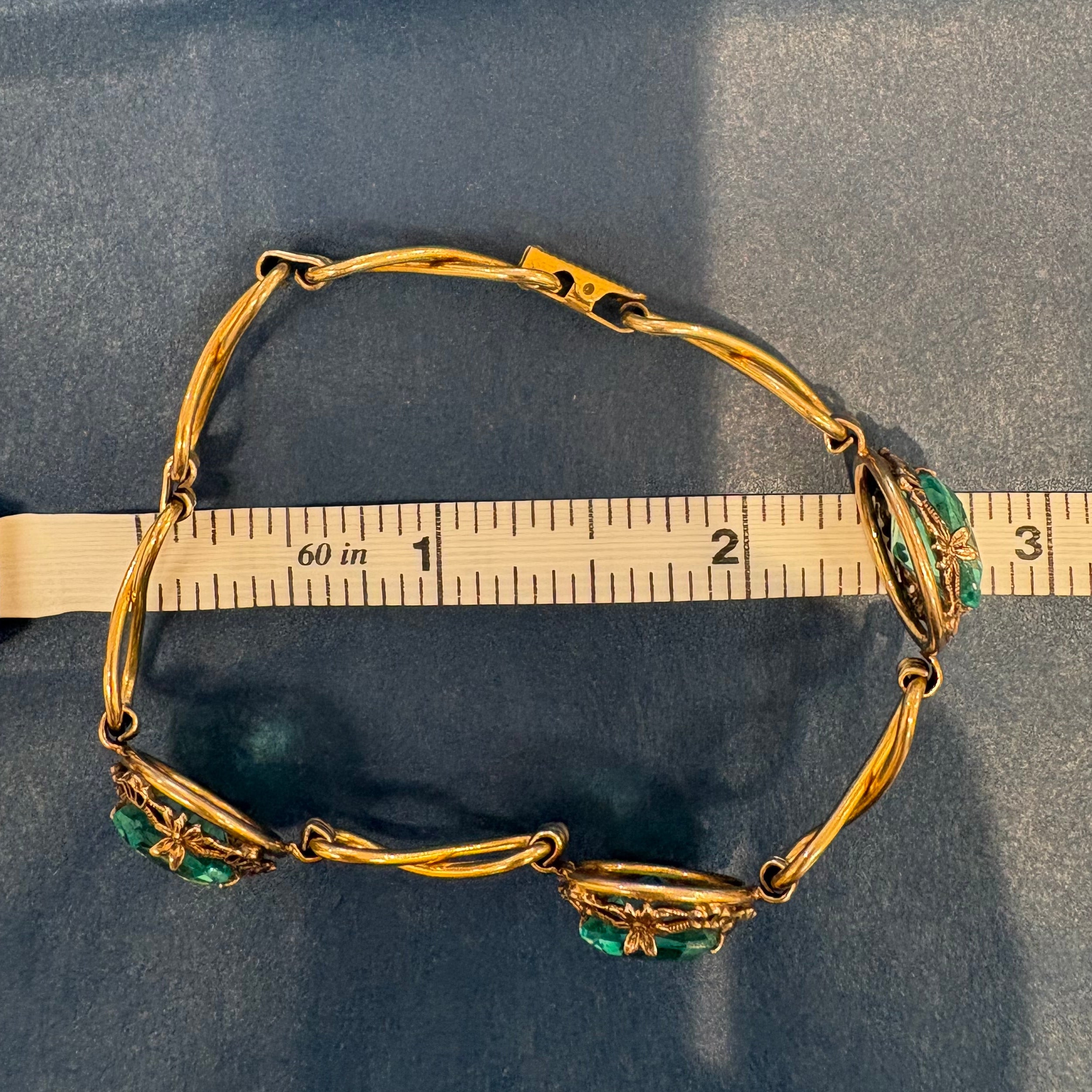 Vintage Goldette Goldtone Metal and Blue Rhinestone Studded Link Bracelet