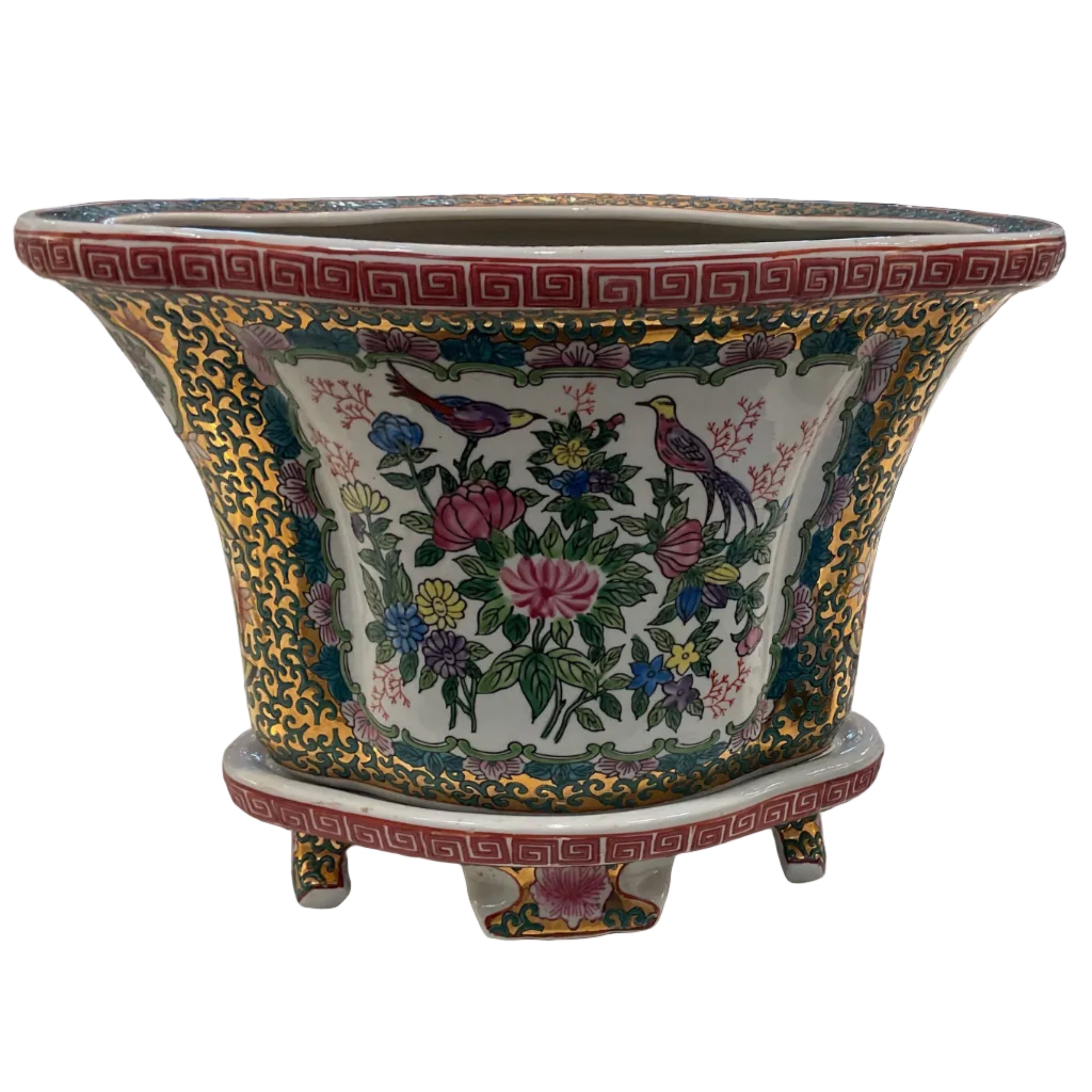 Antique Famille Rose Jardiniere w/Rare Shape (with base) Planter