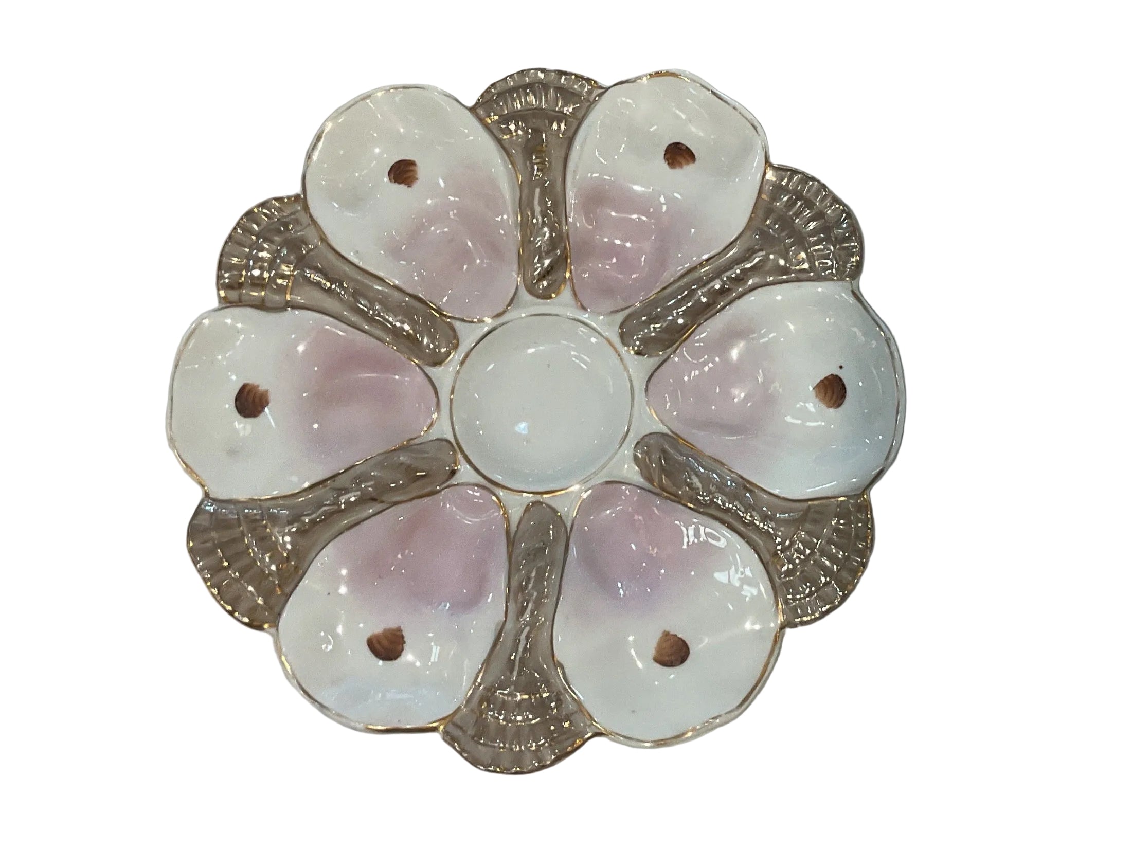Vintage Gold Gilded/Pink/Taupe Oyster Plate