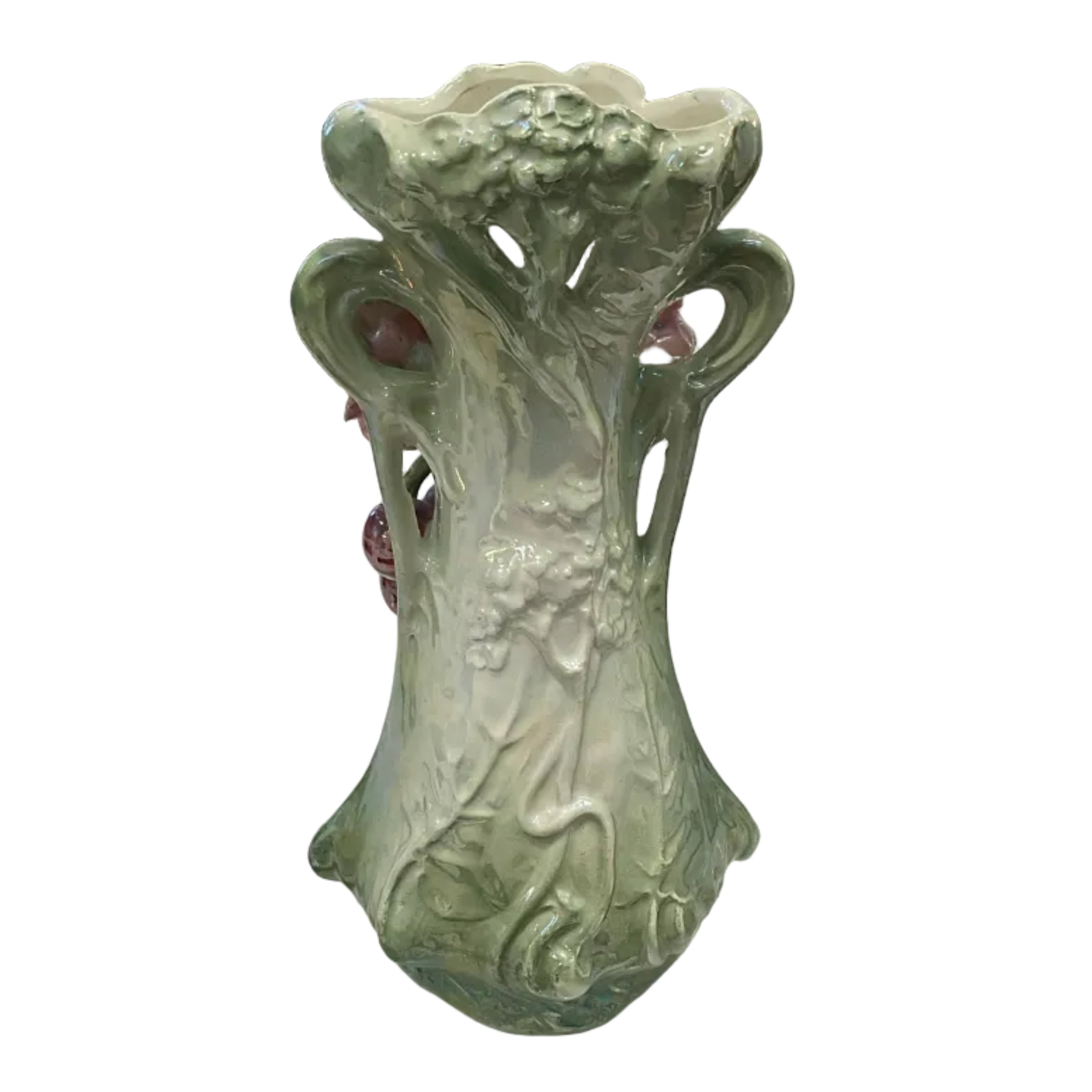 Vintage Majolica Vase (with applied flowers and cherries)