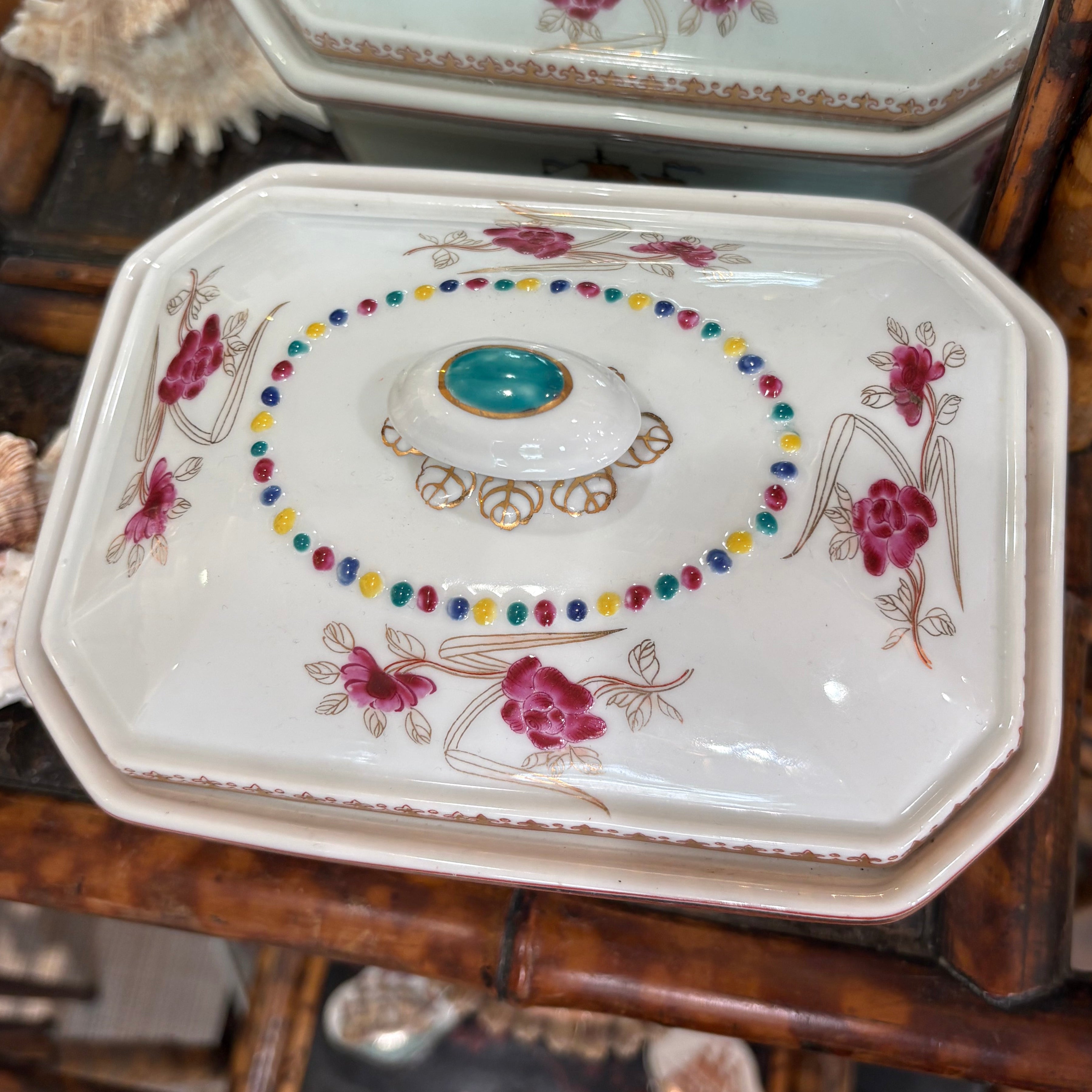 19th c. Hand-painted Chinese Porcelain Ships Lidded Box