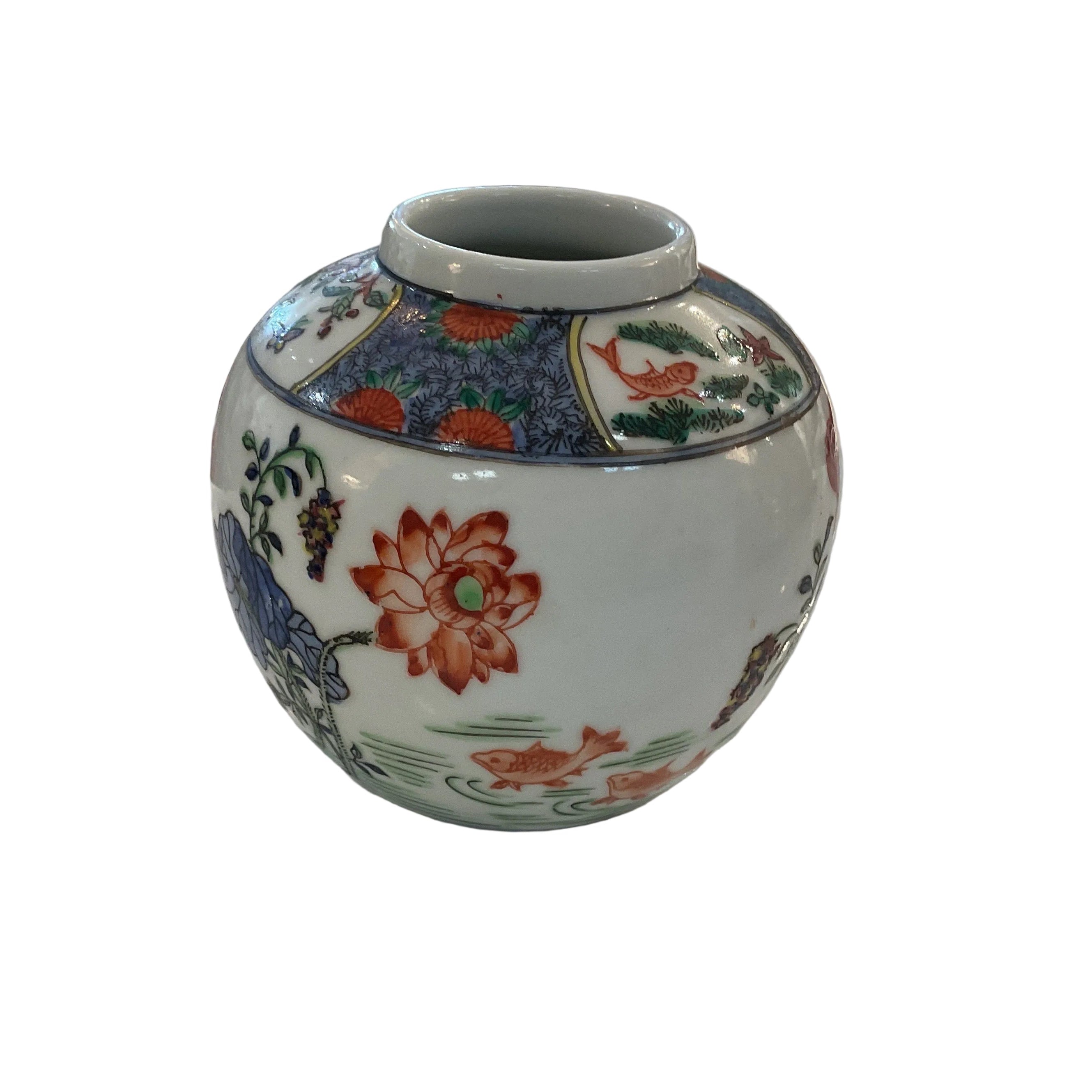 Vintage Hand-painted Floral Vase with Koi