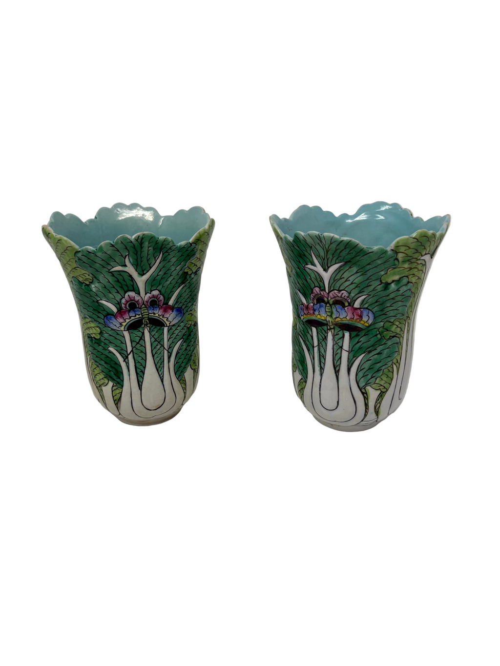 Early 1900s Antique Bok Choy Vases Rare Pair with Tongzhi Mark