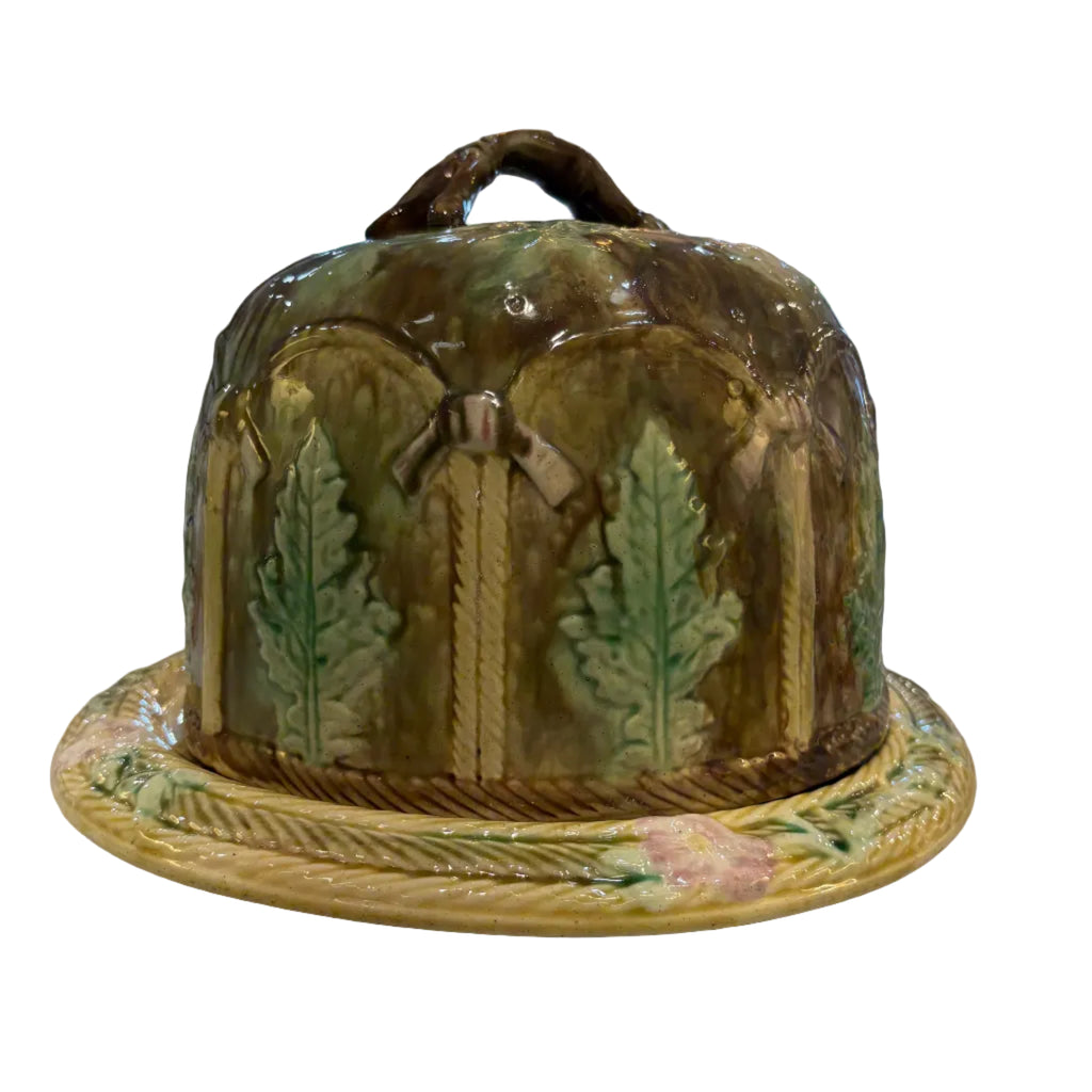 Antique Majolica Cheese Dome with Underplate (19th century)