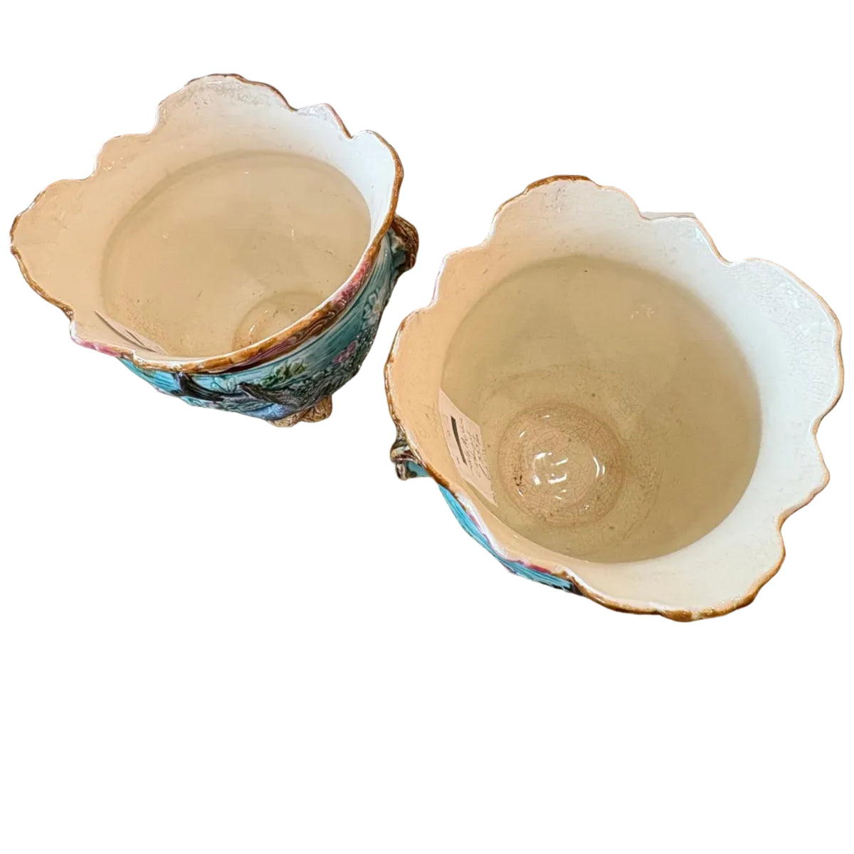 Pair of Antique Majolica Cachepots (fish)
