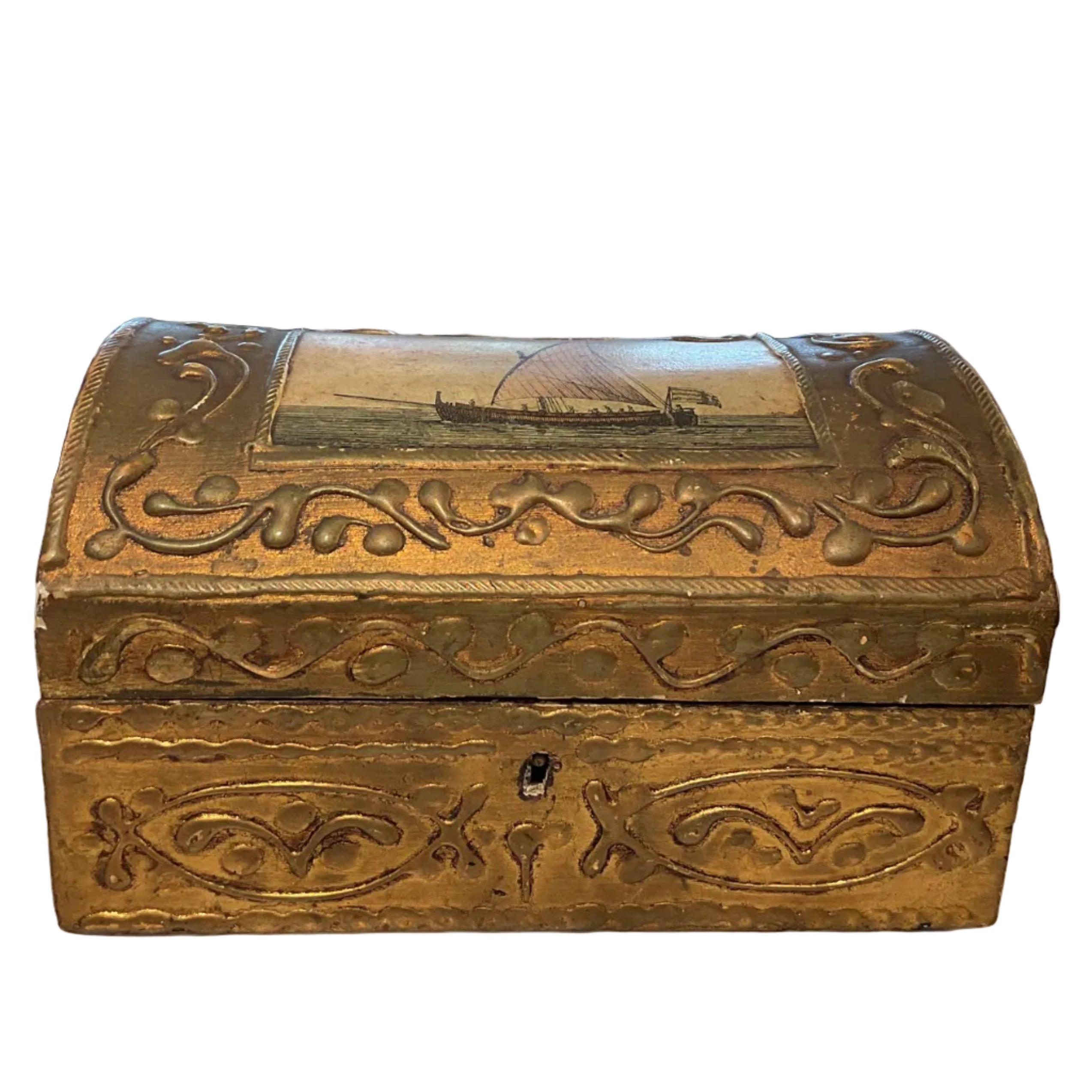 Florentine Gilted Dome Top Nautical Box