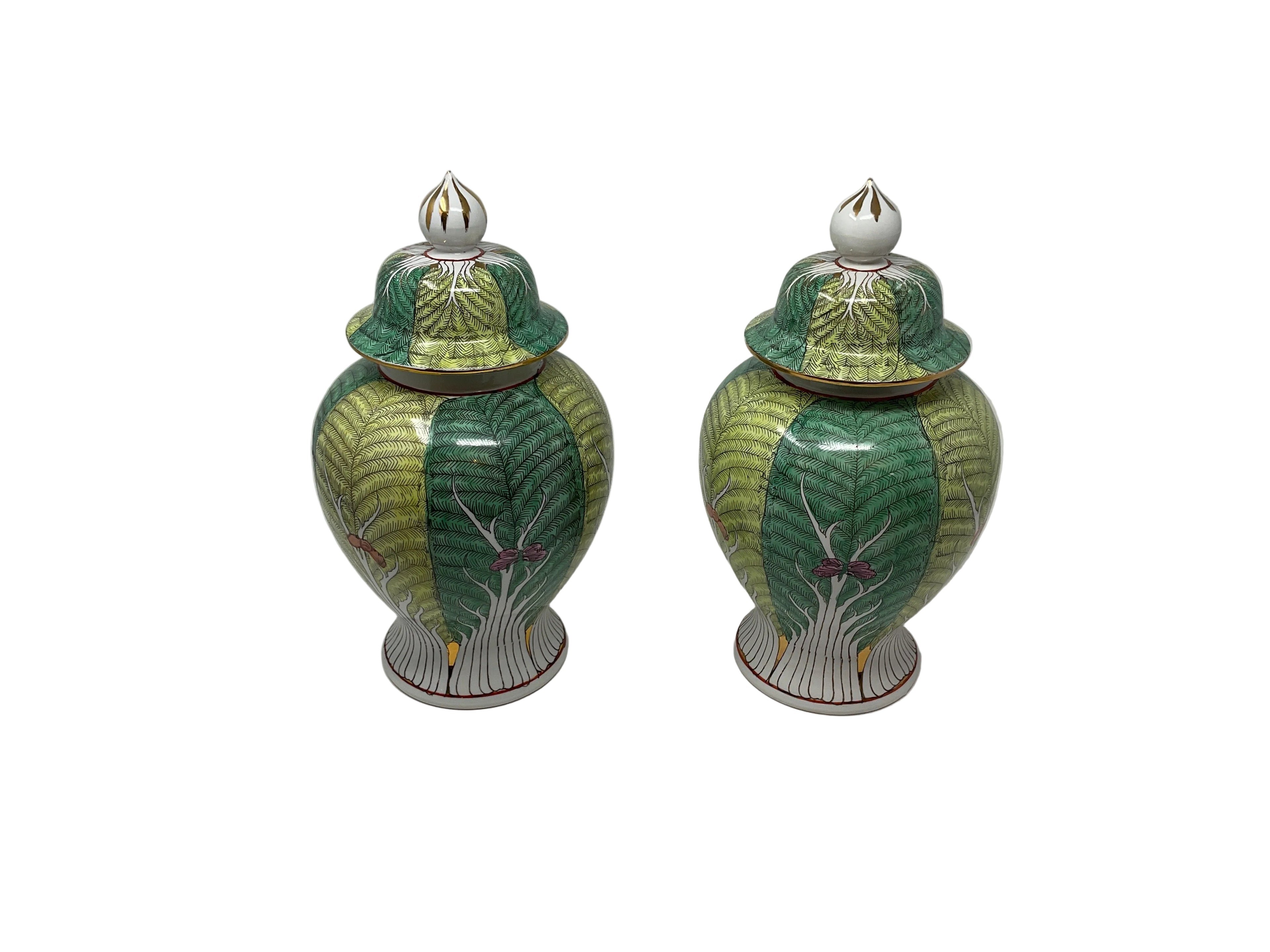 Bok Choy Temple Jars 13” (Pair)