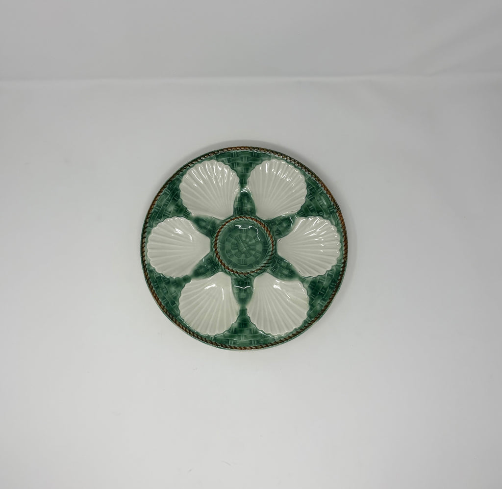 French Majolica Green and White Oyster Plate