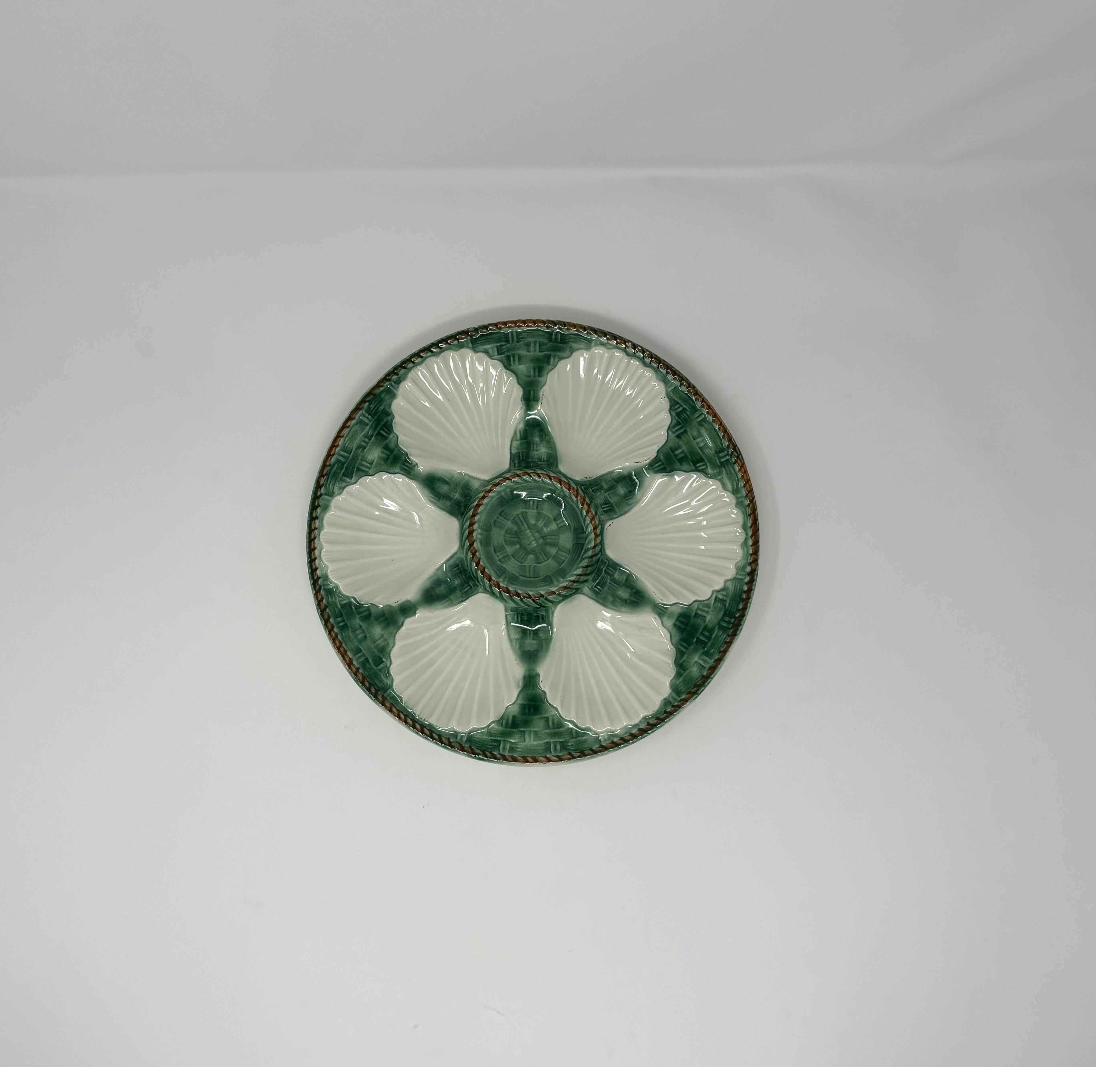French Majolica Green and White Oyster Plate