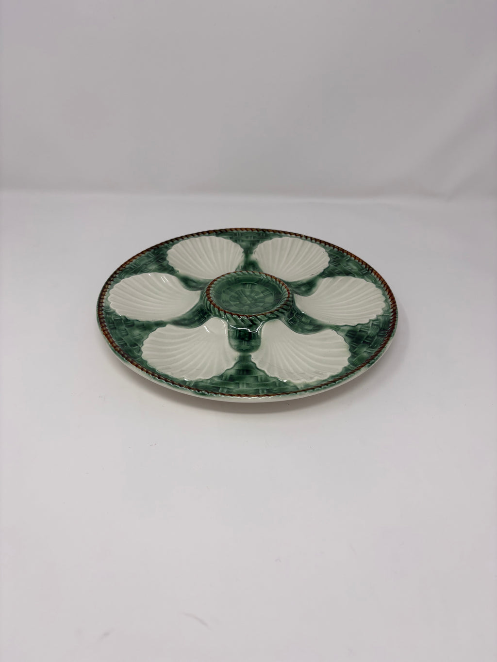 French Majolica Green and White Oyster Plate
