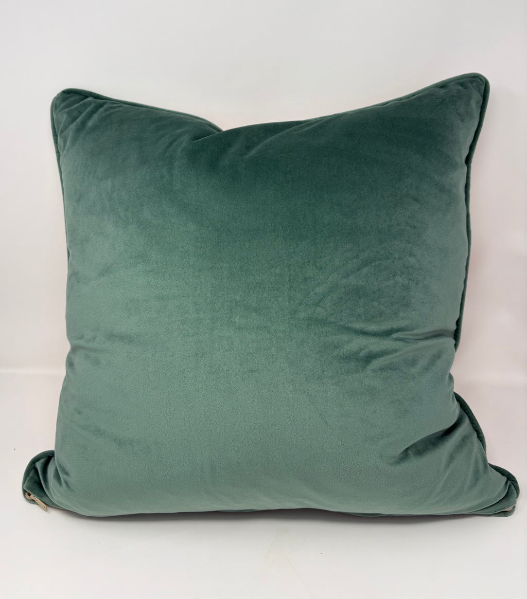 Hand Blocked Floral Pillow- Coral and Teal