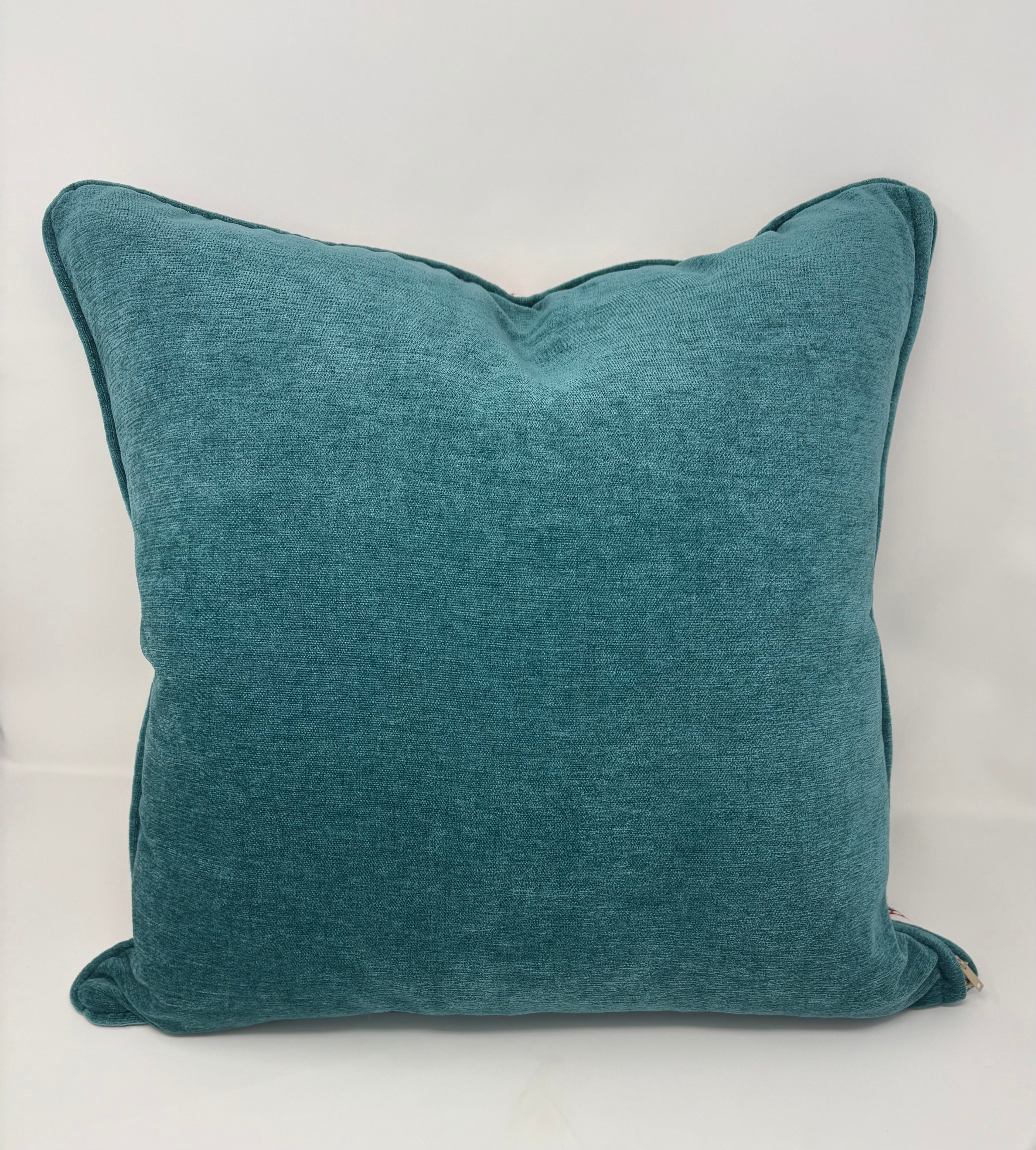 Hand Blocked Floral Pillow- Pink and Teal