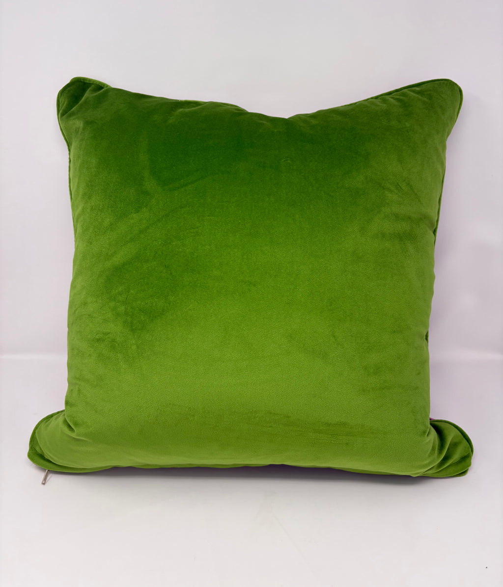 Hand Blocked Floral Pillow - Navy and Green
