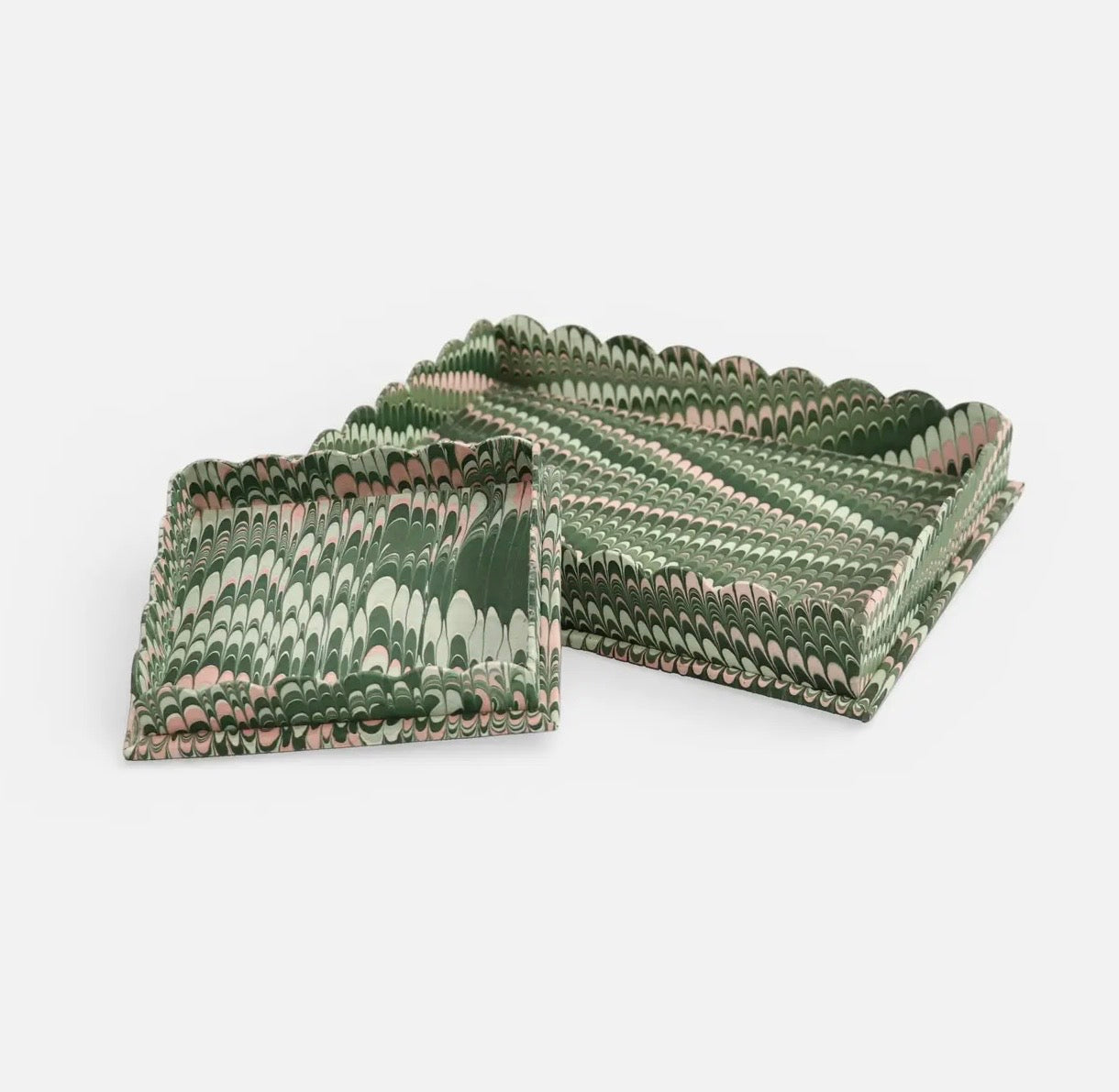 Hand Marbled Scalloped Tray Set