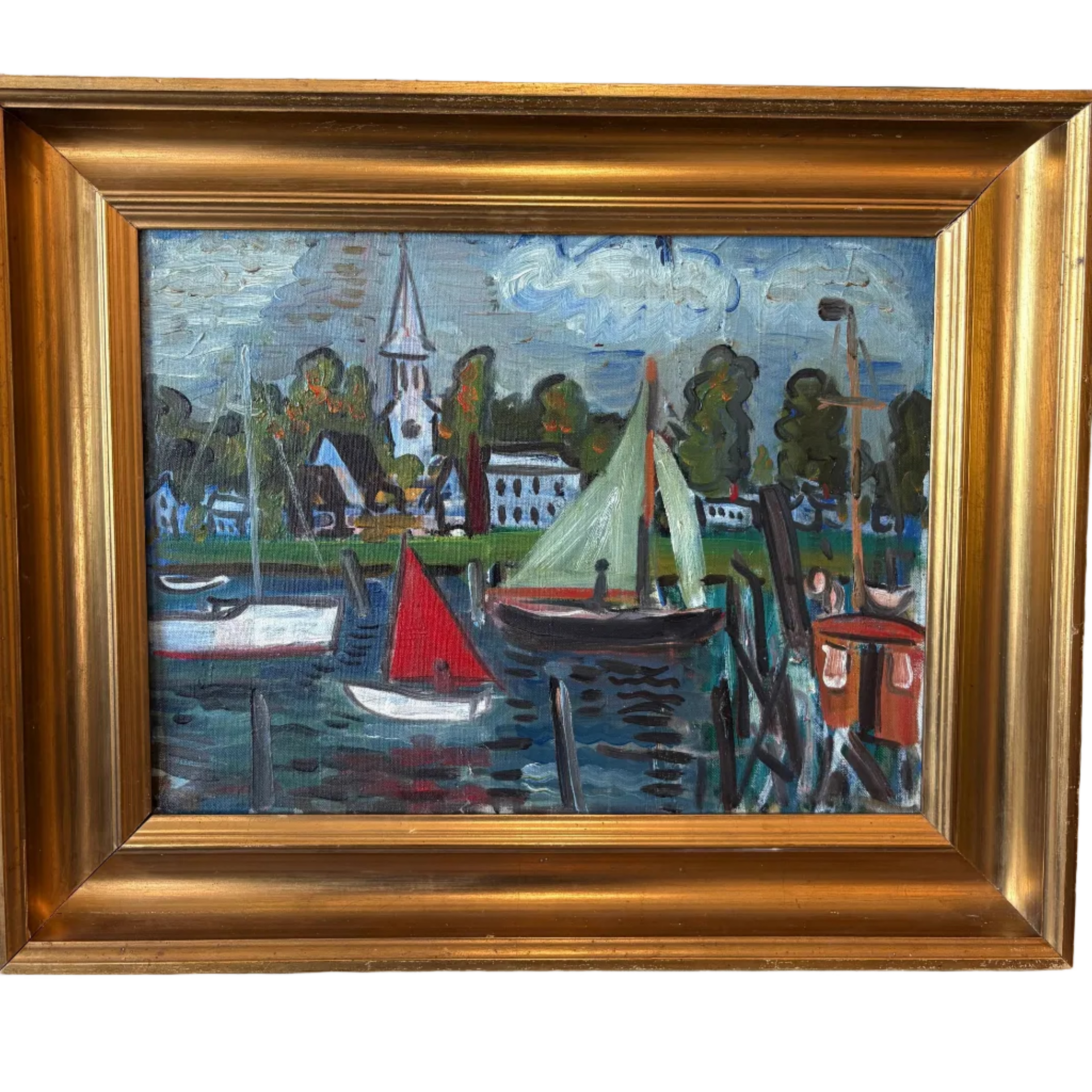 Sailboats in Harbor oil painting