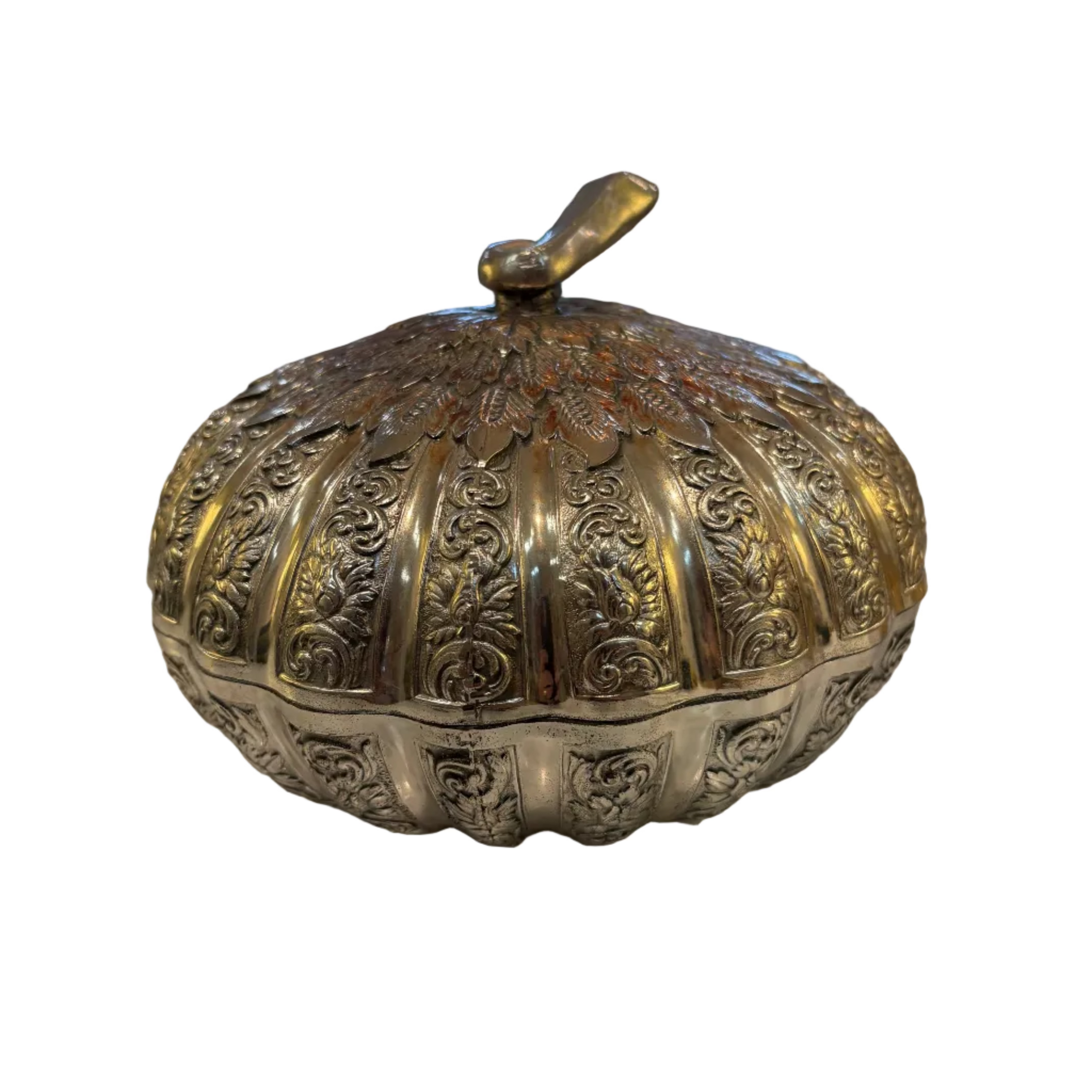 Vintage Raised Relief Lidded Pumpkin Dish